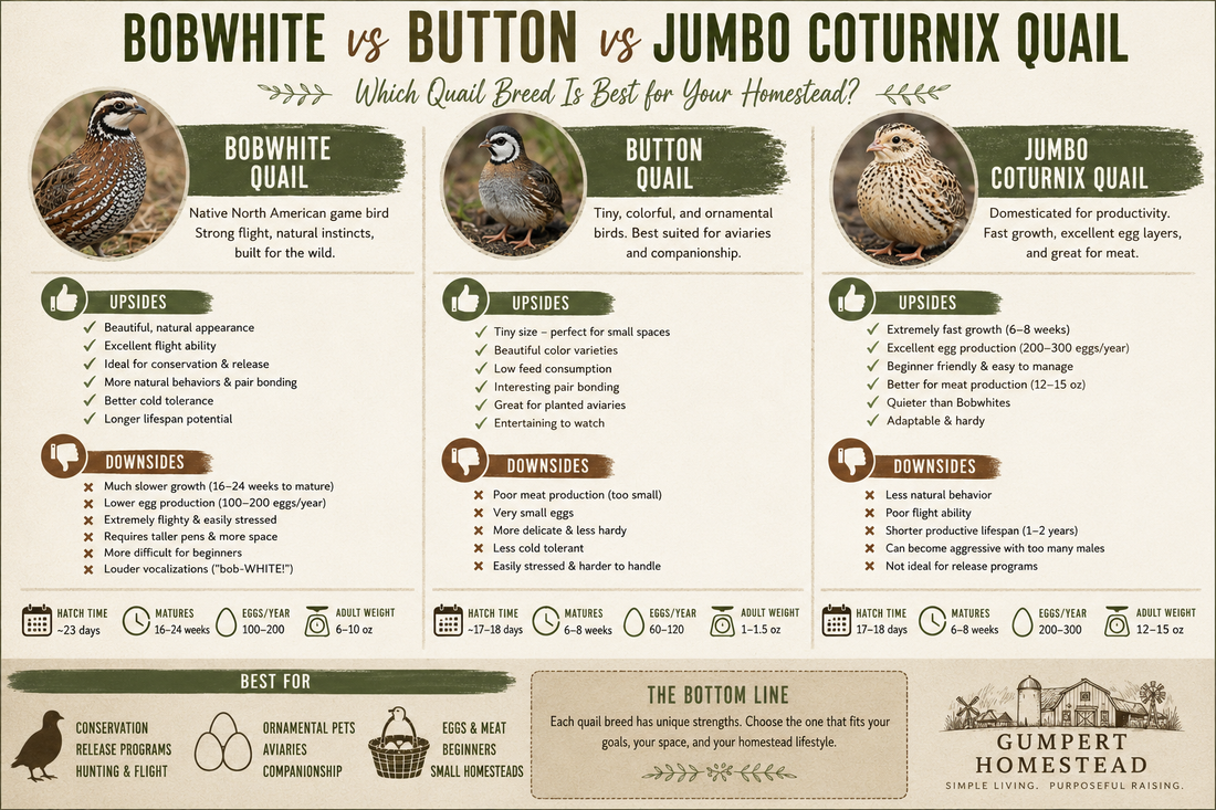 Bobwhite Quail vs Button Quail vs Jumbo Coturnix Quail