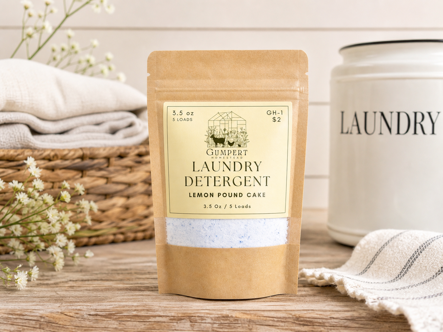 Lemon Pound Cake Laundry Detergent | Farmhouse Handmade Powder Soap | HE Safe | Natural Fresh Citrus Vanilla Scent | Gumpert Homestead
