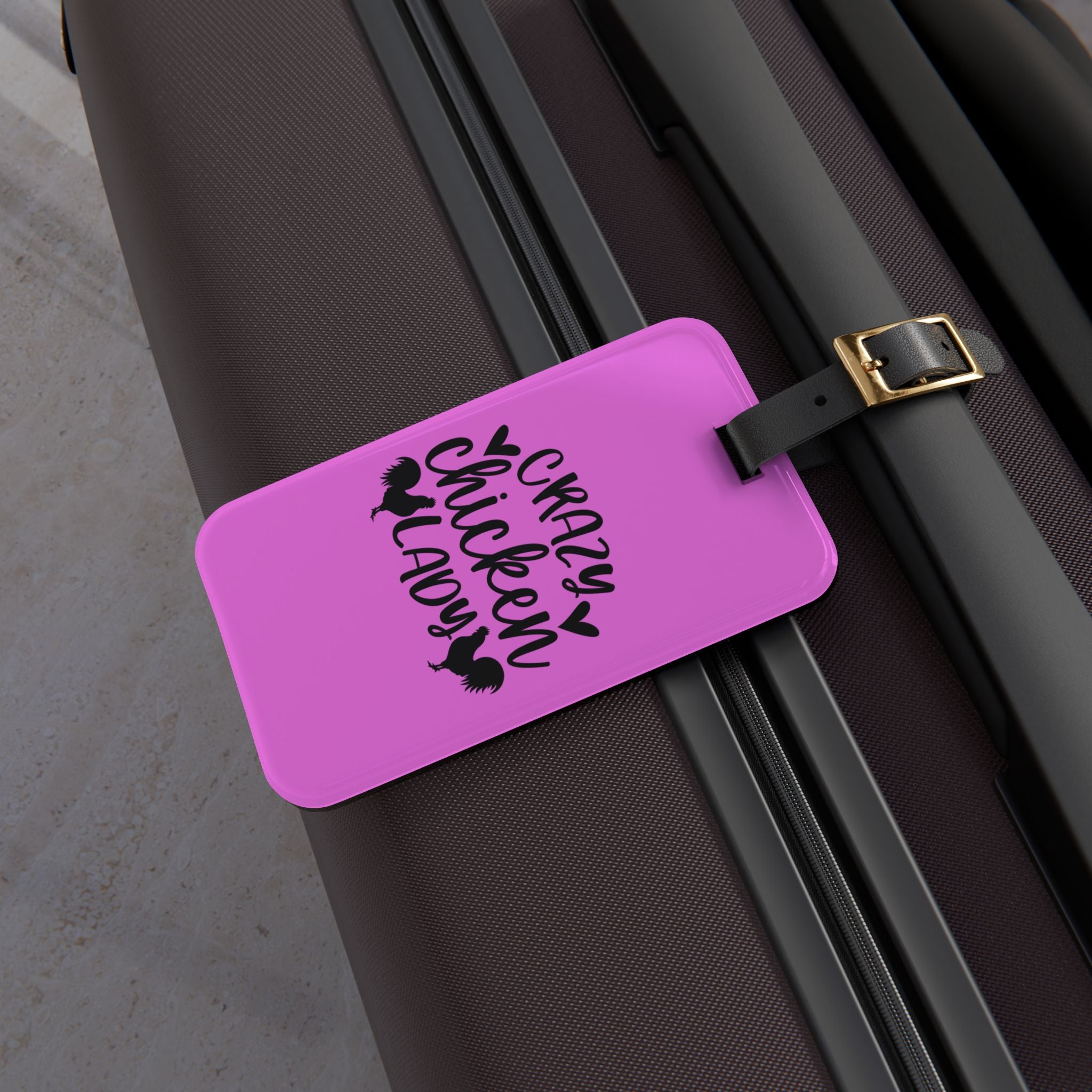 Pink Crazy Chicken Lady Luggage Tag | Funny Chicken Travel Tag | Farm Girl Suitcase Identifier | Chicken Lover Travel Accessory | Gumpert Homestead
