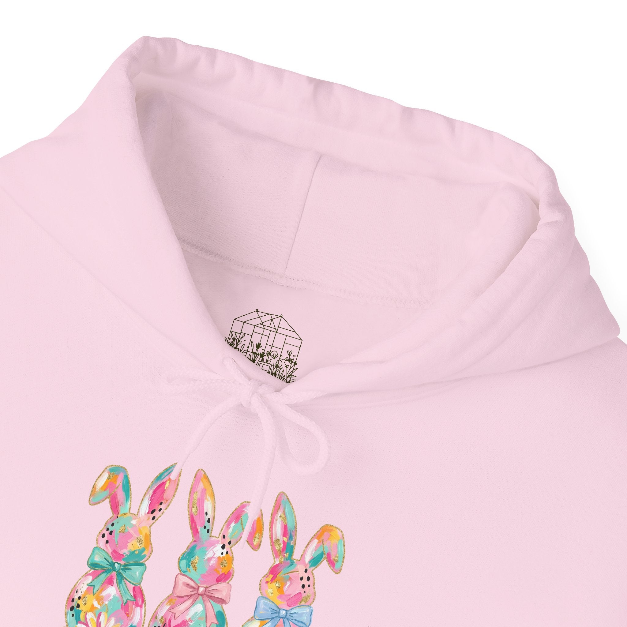 Happy Easter Bunny Hoodie Pink | Colorful Easter Rabbit Sweatshirt | Cottagecore Spring Bunny Pullover | Farmhouse Easter Hoodie | Homestead Holiday Apparel