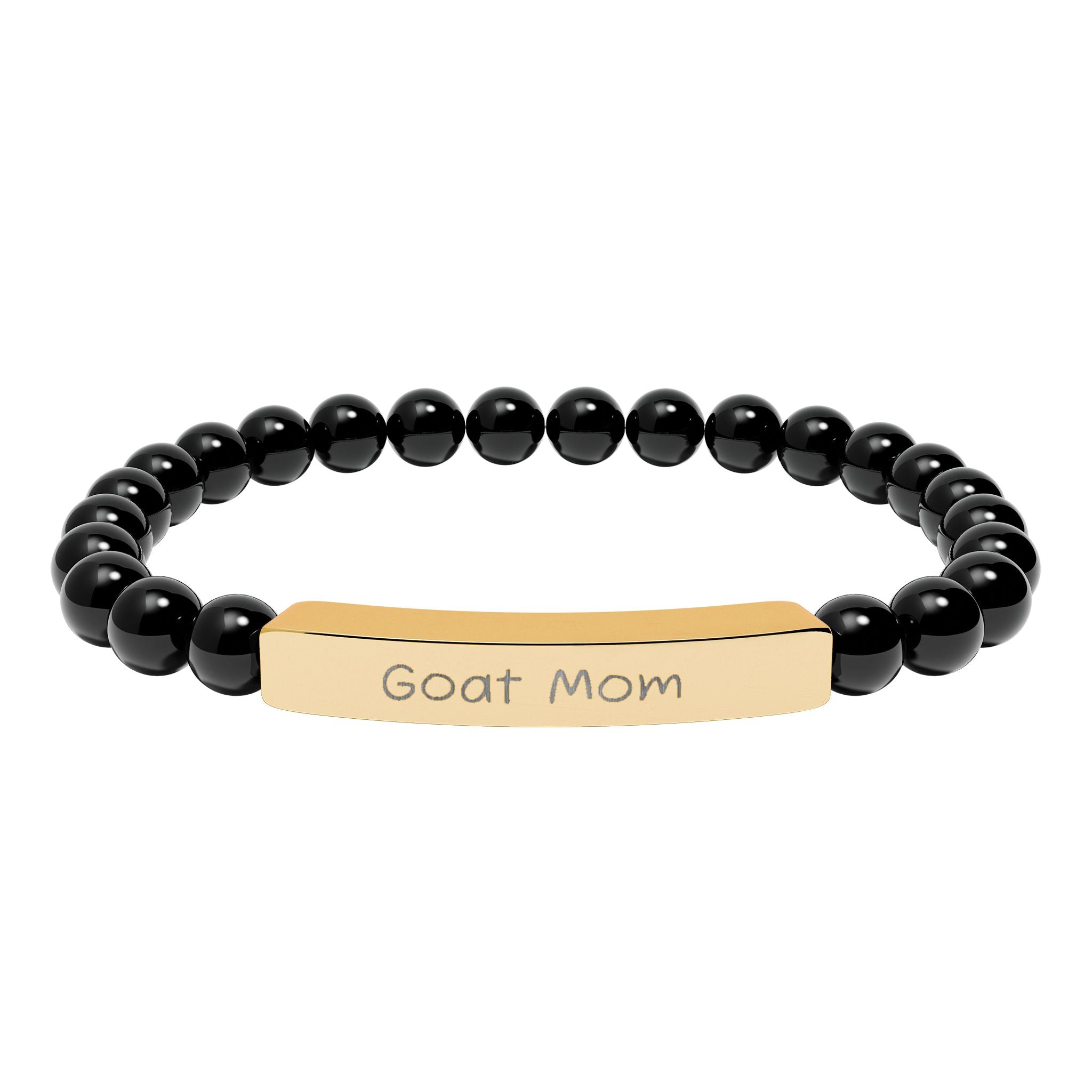 Goat Mom Natural Stone Stretch Bracelet – Engraved Goat Lover Jewelry, Farm Mom Gift, Rustic Homestead Bracelet