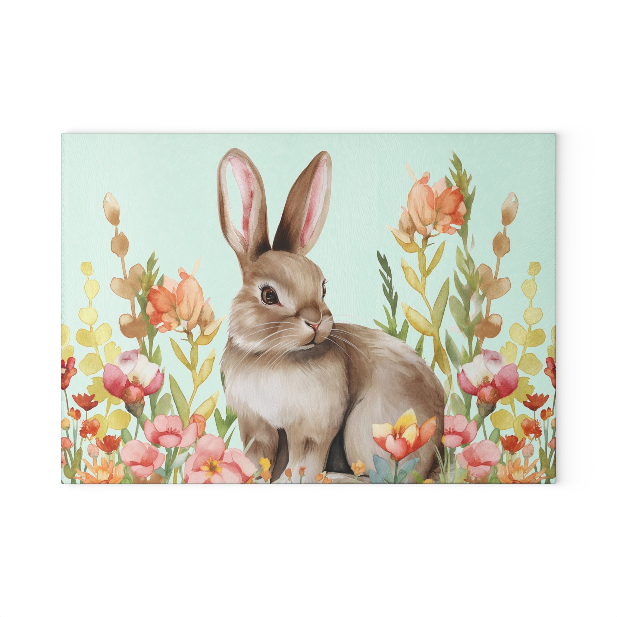Floral Bunny Glass Cutting Board | Cottagecore Rabbit Kitchen Decor | Watercolor Bunny Tempered Glass Cutting Board | Gumpert Homestead