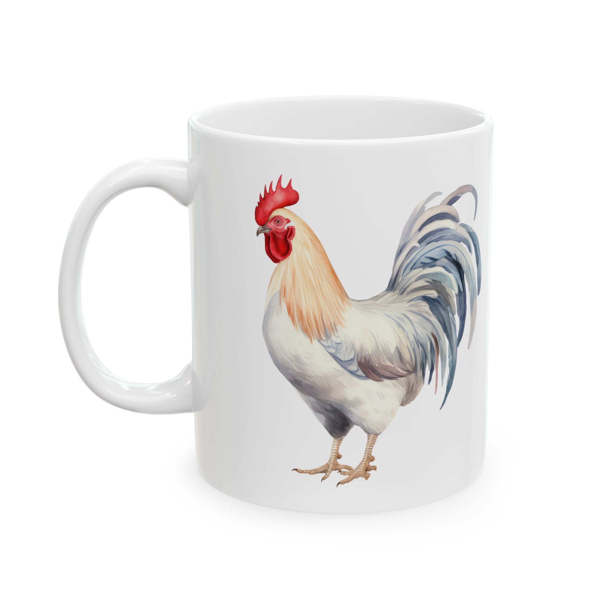 White Leghorn Rooster Ceramic Mug – Farm Homestead Coffee Cup, Backyard Chicken Lover Gift (11oz, 15oz)