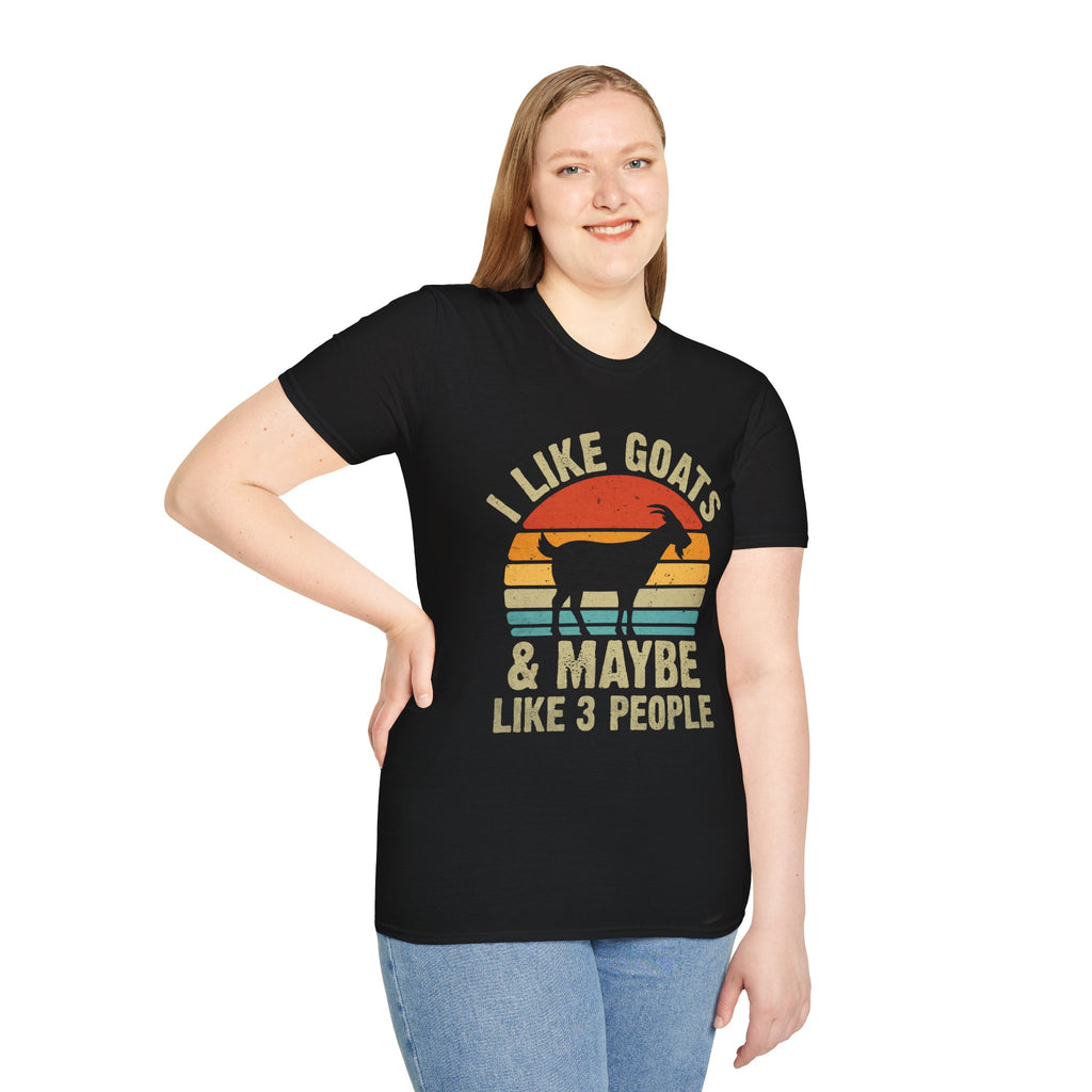 “I Like Goats & Maybe Like 3 People” Vintage Goat Lover Unisex Softstyle T-Shirt | Funny Farm Life Tee