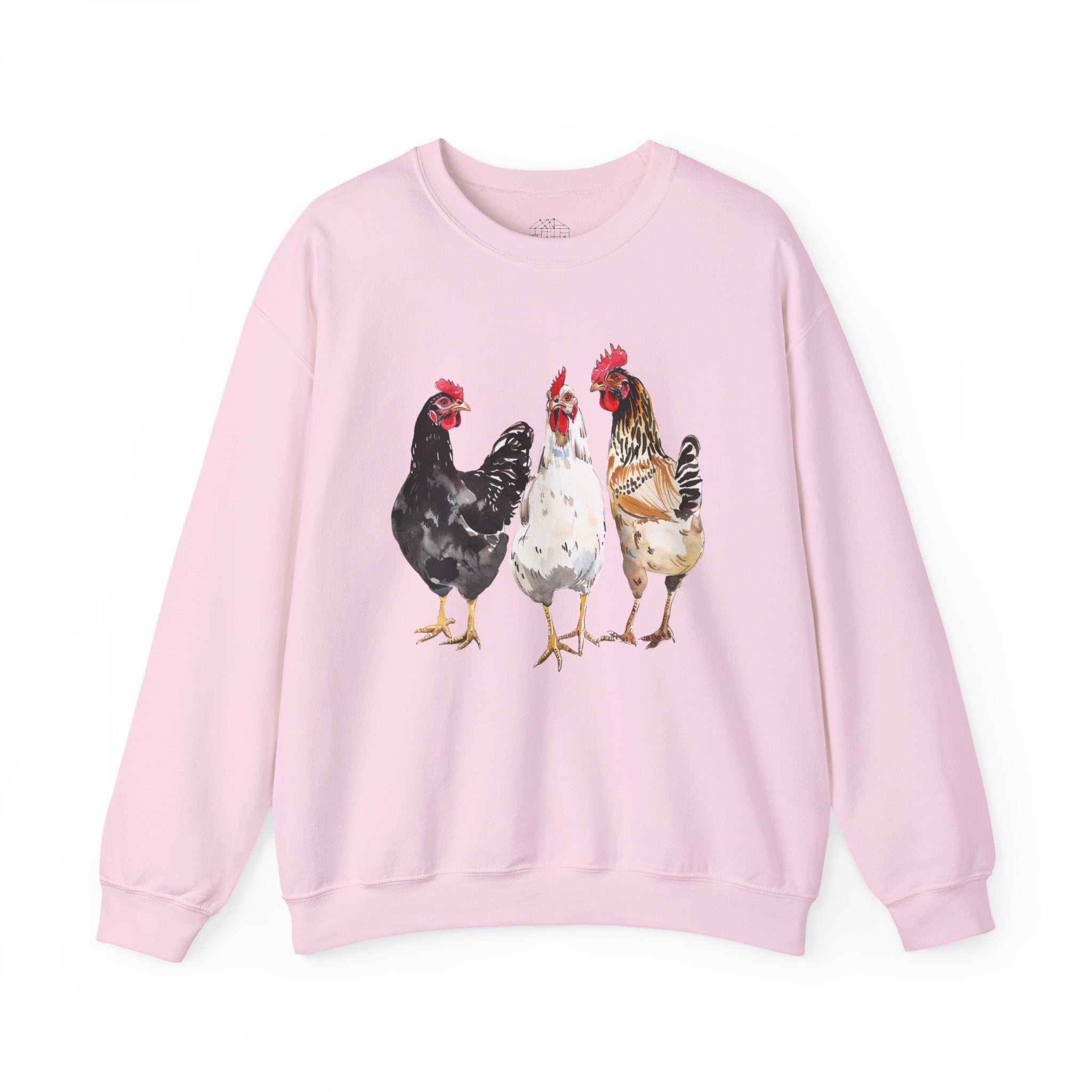 Chicken Flock Sweatshirt – Farmhouse Hen Lineup Crewneck, Cozy Homestead Chicken Mom Pullover, Unisex Gildan 18000