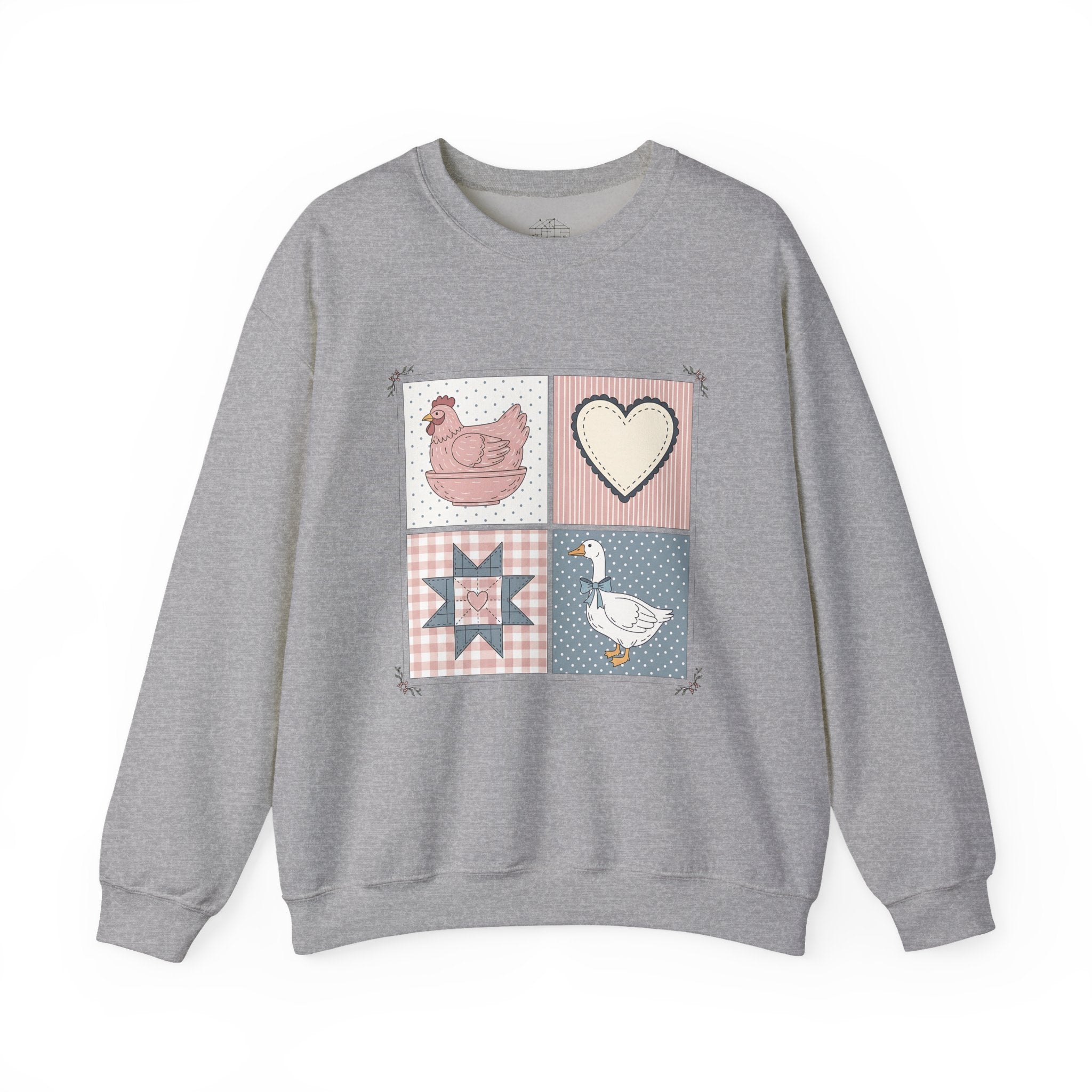 Cottagecore Chicken Patchwork Sweatshirt – Farmhouse Chicken & Goose Crewneck, Cozy Country Homestead Pullover