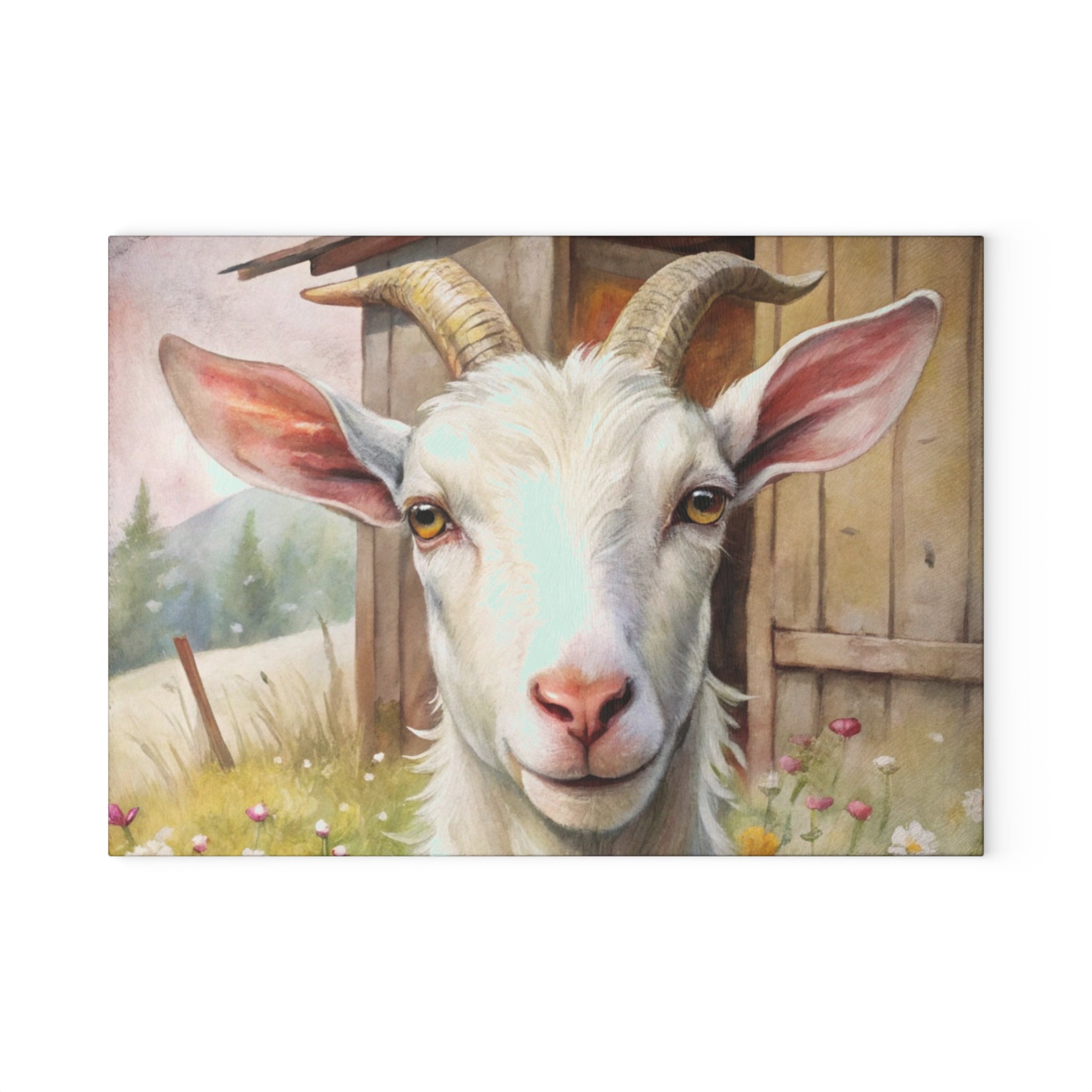 Farmhouse Goat Glass Cutting Board | Rustic Goat Kitchen Decor | Cottagecore Farm Animal Tempered Glass Cutting Board | Gumpert Homestead