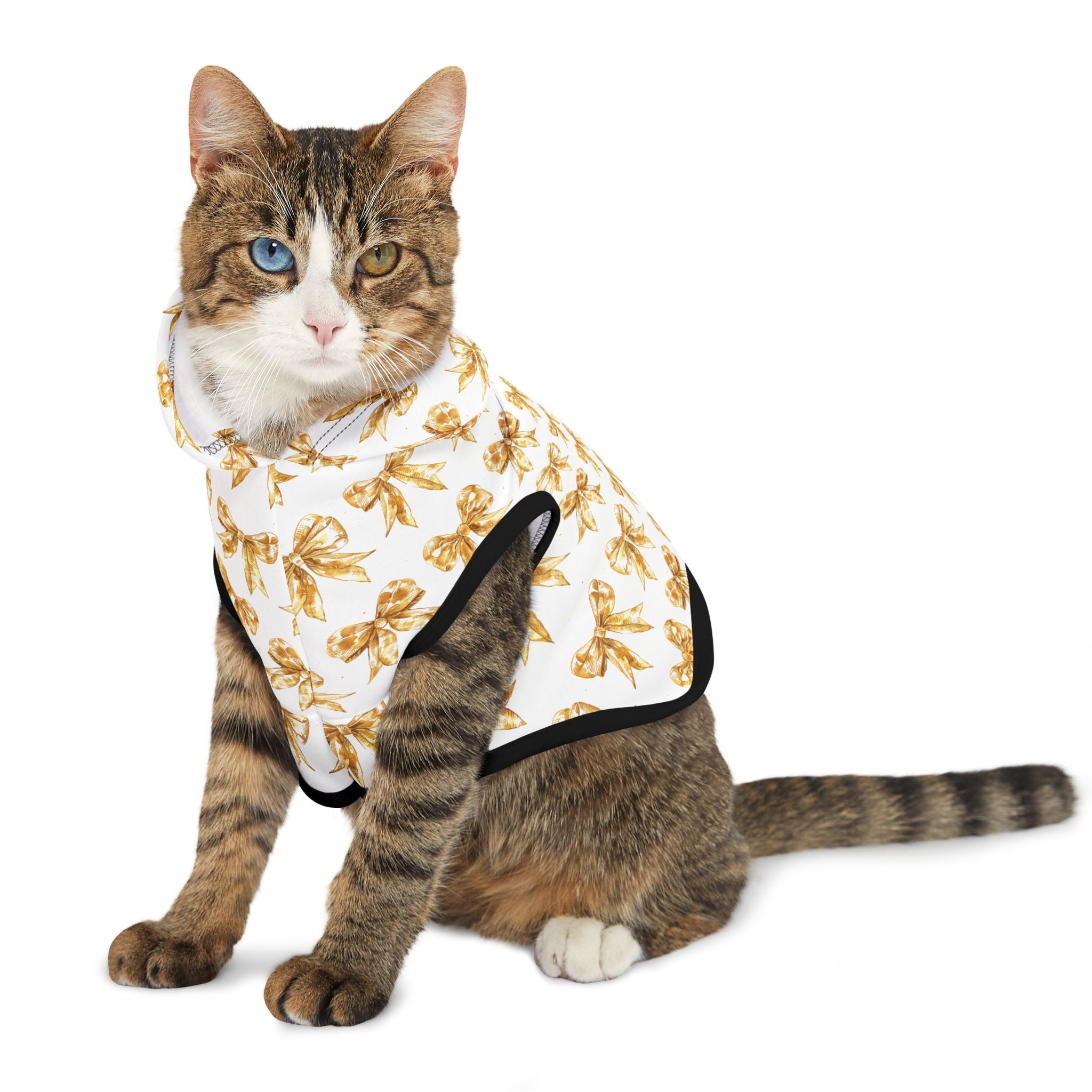 Gold Coquette Bows Cute Pet Hoodie - Adorable Puppy Sweater, Small Dog Outfit, Furry Friend Gift, Pet Apparel, Animal Lover Present