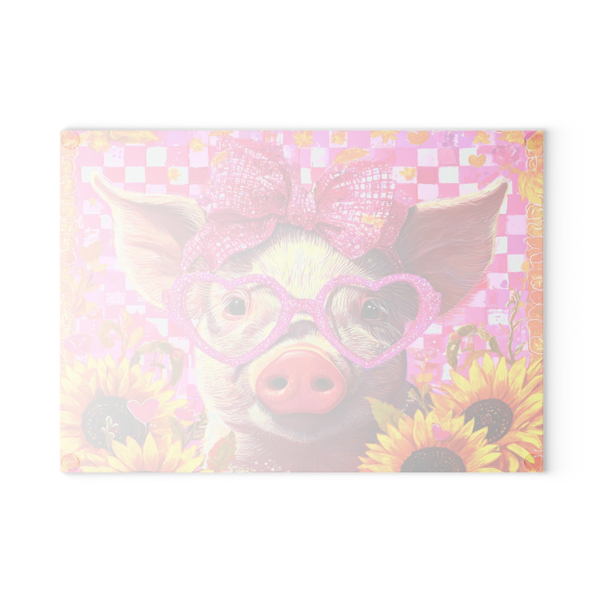 Cute Pink Floral Pig Glass Cutting Board – Farmhouse Sunflower Pig Kitchen Decor, Country Farm Animal Cutting Board, Rustic Homestead Gift