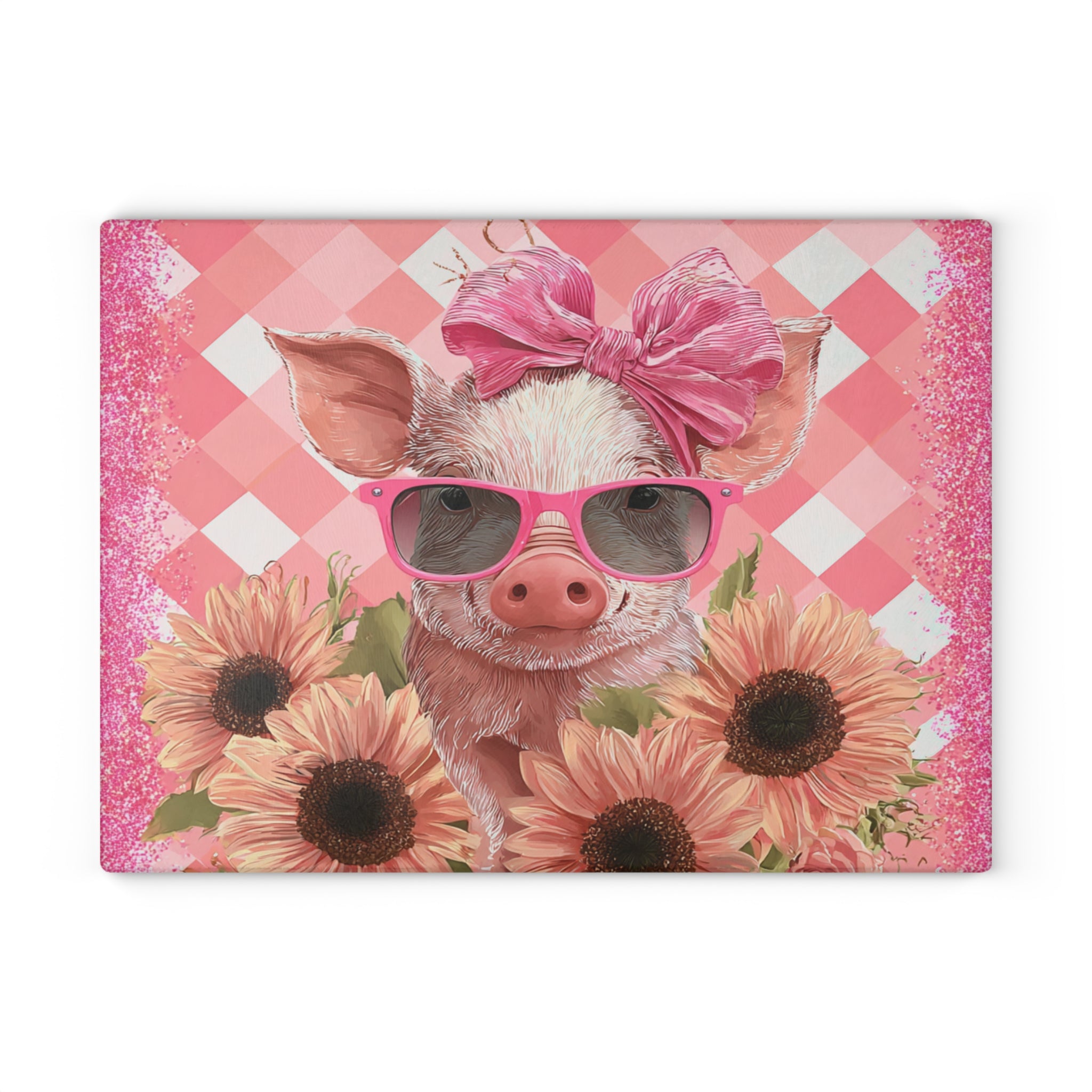 Floral Pig Glass Cutting Board – Cute Farm Pig Kitchen Decor, Sunflower Pig Cutting Board, Farmhouse Country Kitchen Gift