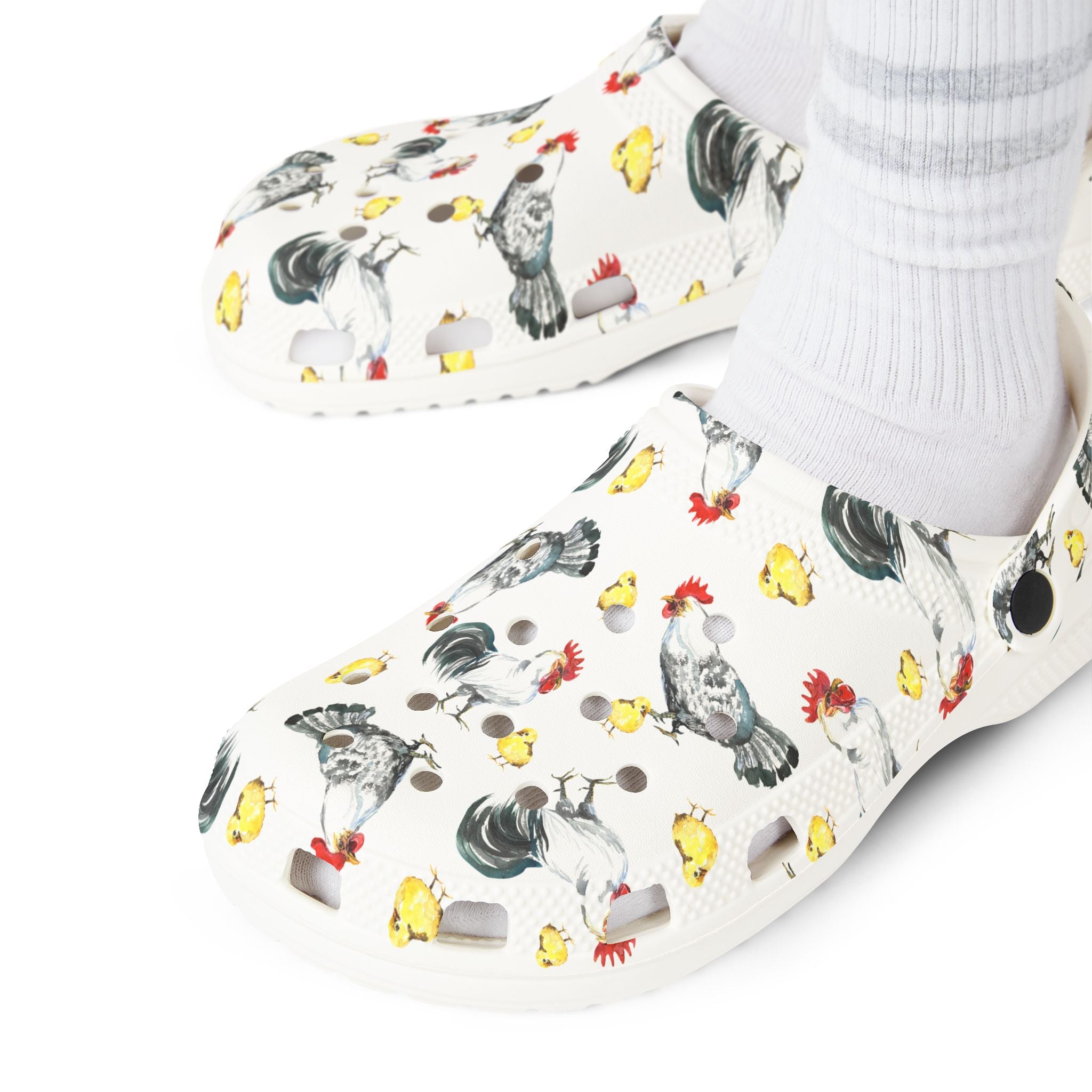 Chicken Flock Family Print EVA Clogs – Farm Life Chicken Shoes, Backyard Chicken Slip-On, Homestead Comfort Clogs