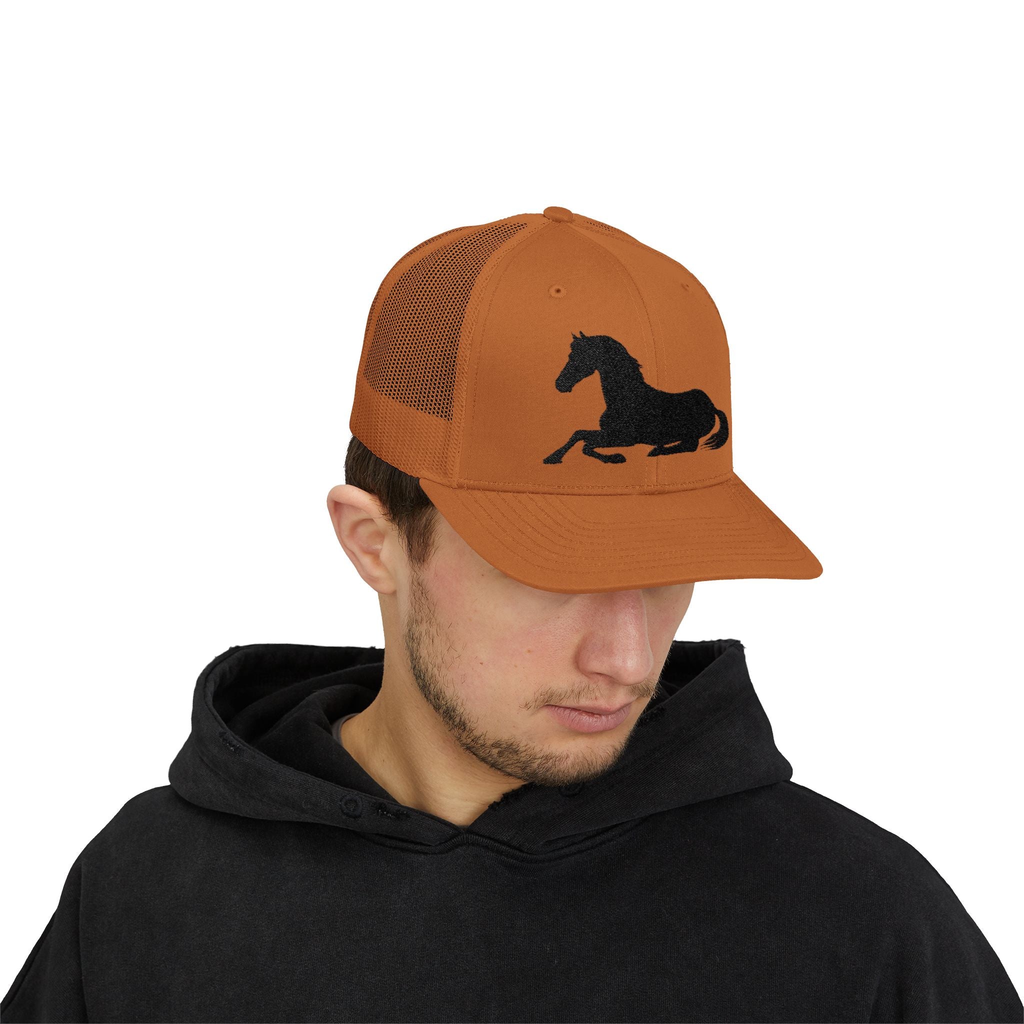 Resting Horse Trucker Hat | Laying Horse Silhouette Mesh Snapback Cap | Western Ranch Horse Lover Hat | Rustic Farm Life Cowboy Cowgirl Cap