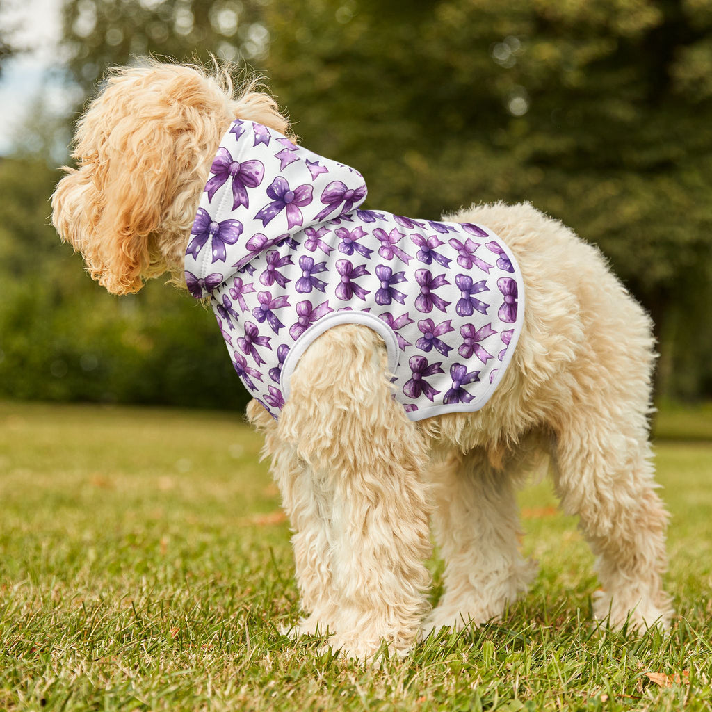 Purple Coquette Bows Cute Pet Hoodie - Adorable Puppy Sweater, Small Dog Outfit, Furry Friend Gift, Pet Apparel, Animal Lover Present