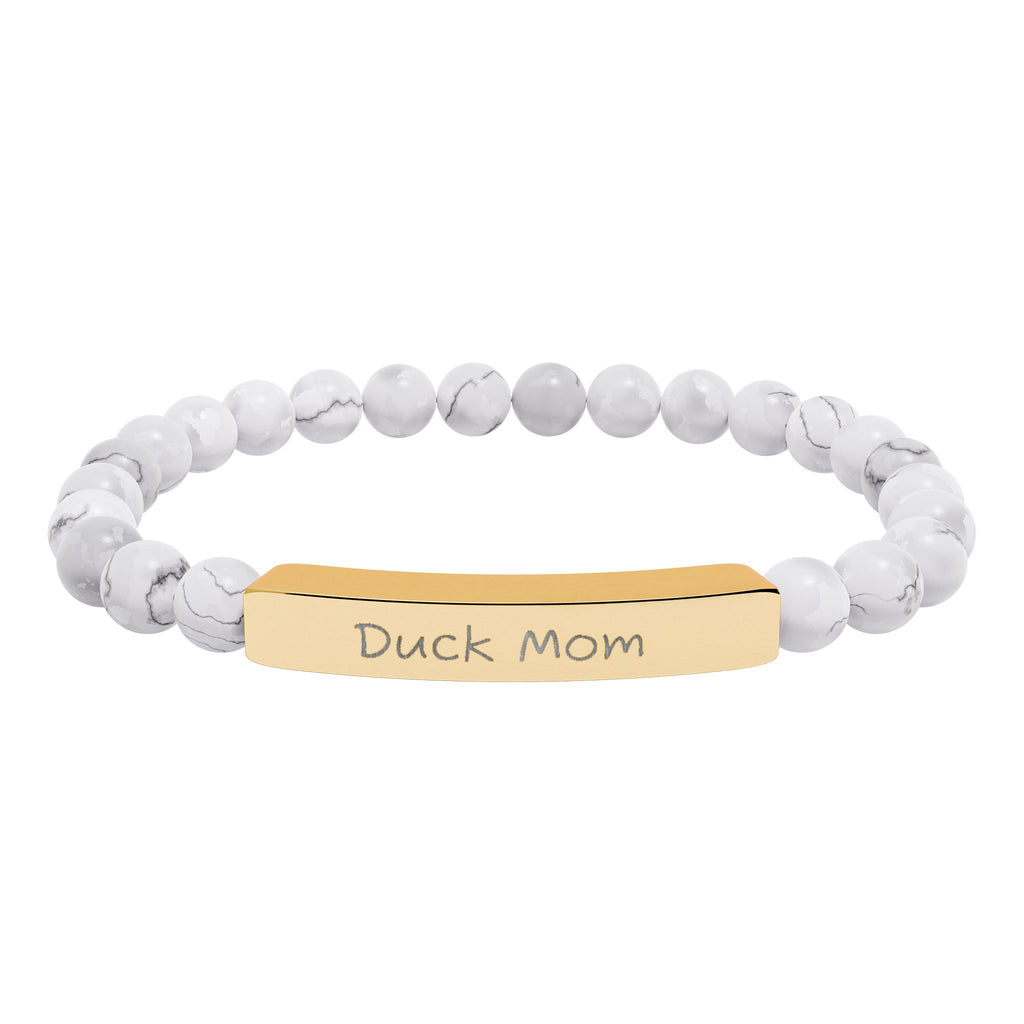 Duck Mom Natural Stone Stretch Bracelet – Engraved Duck Lover Jewelry, Farm Mom Gift, Rustic Homestead Bracelet