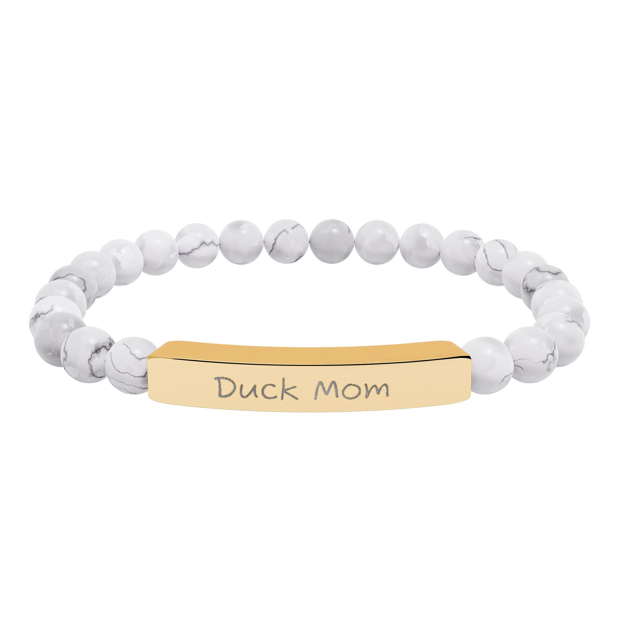 Duck Mom Natural Stone Stretch Bracelet – Engraved Duck Lover Jewelry, Farm Mom Gift, Rustic Homestead Bracelet