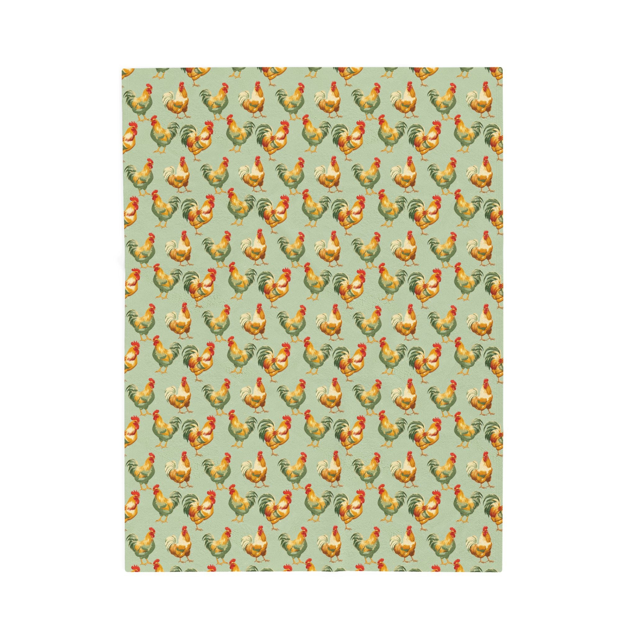 Sage Roosters Velveteen Plush Blanket Vintage Chicken Farmhouse Throw, Cozy Cottagecore Country Home Decor