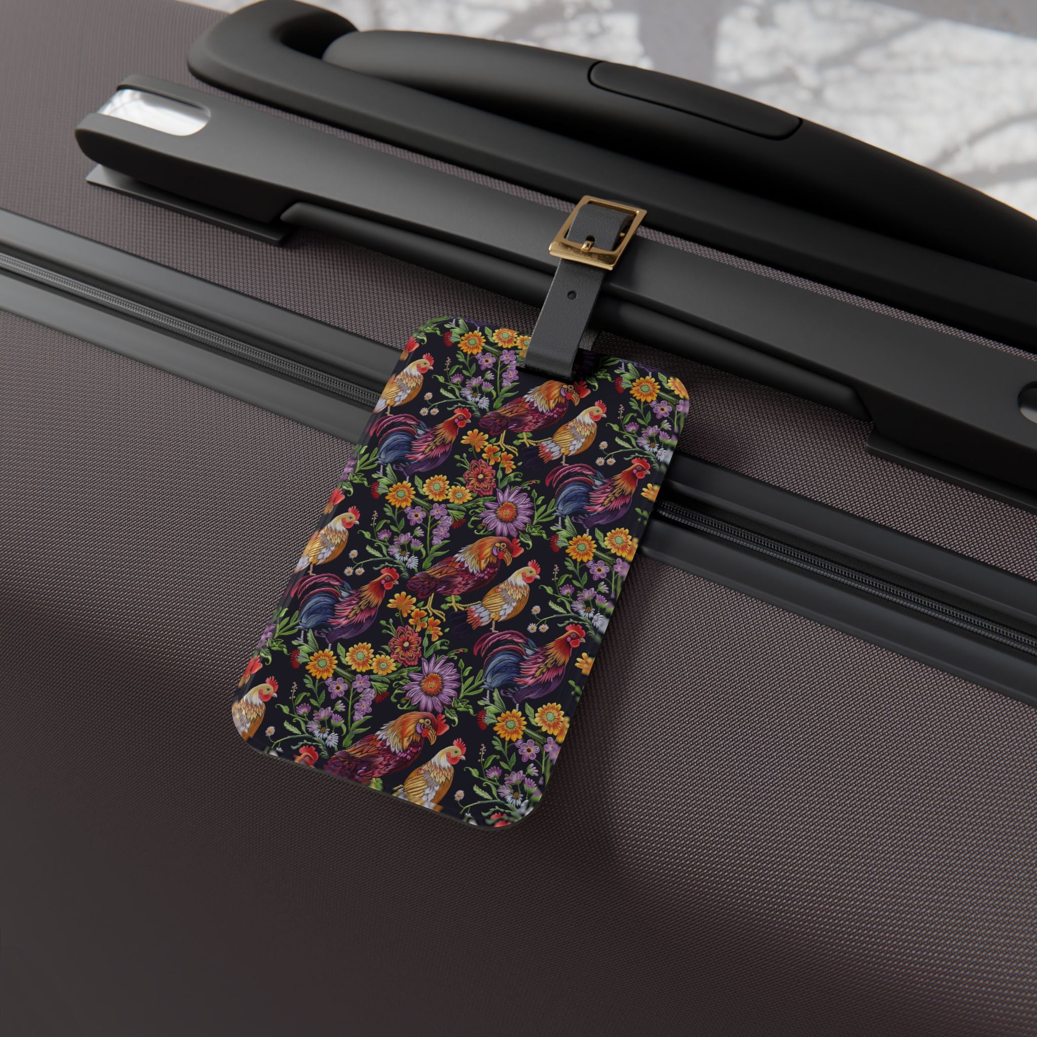 Floral Chicken Luggage Tag | Farmhouse Rooster Travel Accessory | Cottagecore Poultry Suitcase Tag | Rustic Bag Identifier | Gumpert Homestead