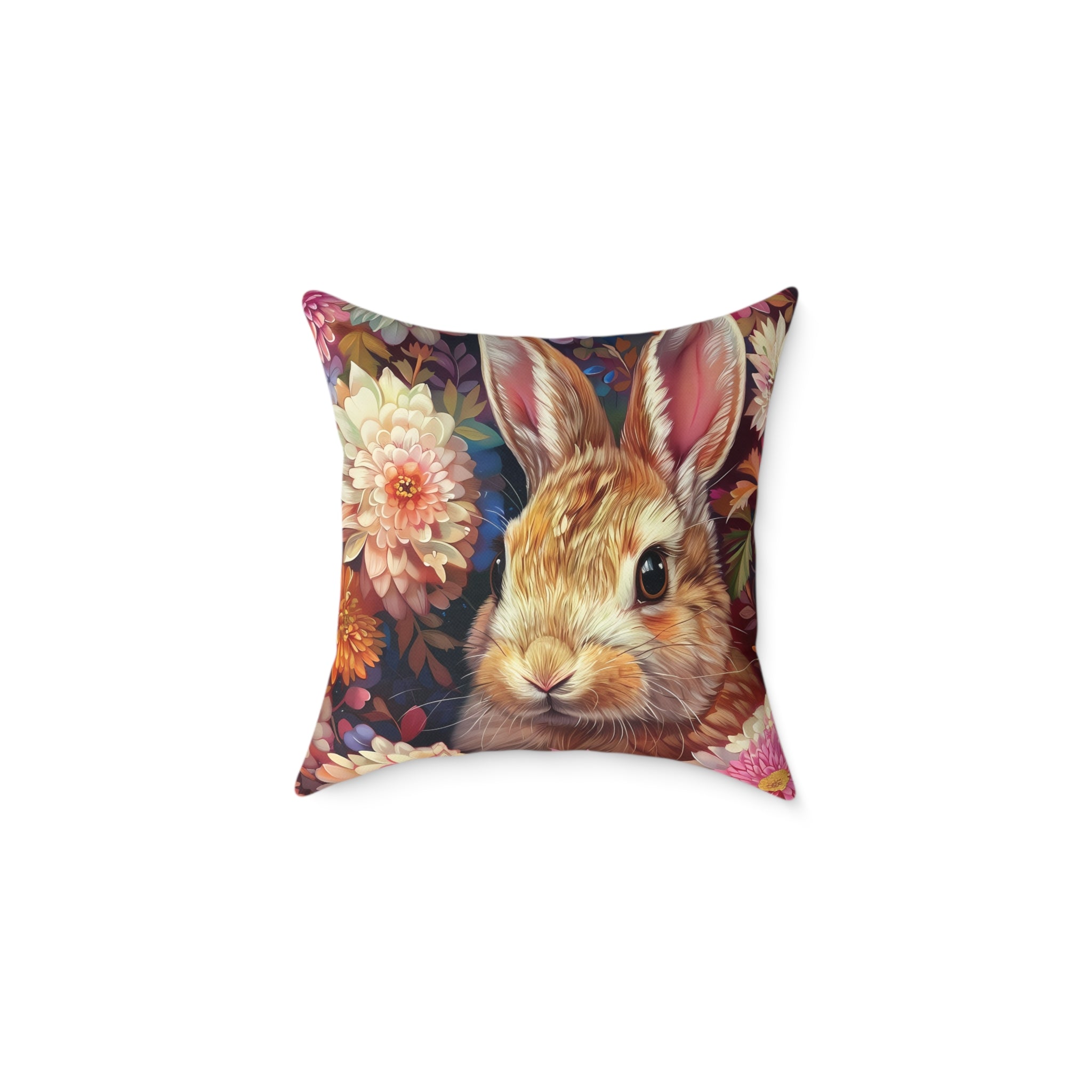 Floral Bunny Throw Pillow | Cottagecore Rabbit Accent Pillow | Woodland Farmhouse Decor Cushion | Wildflower Bunny Pillow | Gumpert Homestead