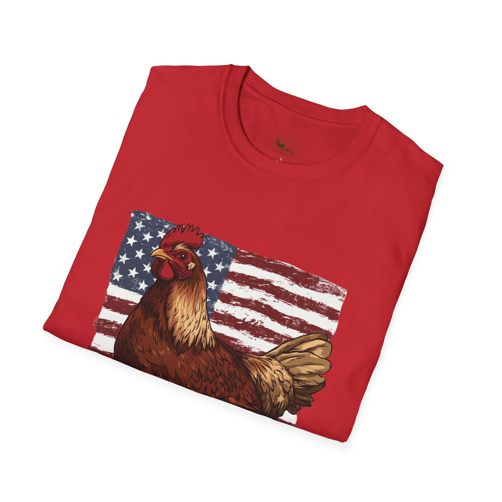 American Flag Chickens T-Shirt – American Flag Hen Shirt, Farm Life Tee, 4th of July Chicken Shirt, Backyard Chicken Keeper Gift, Homestead Farm Apparel
