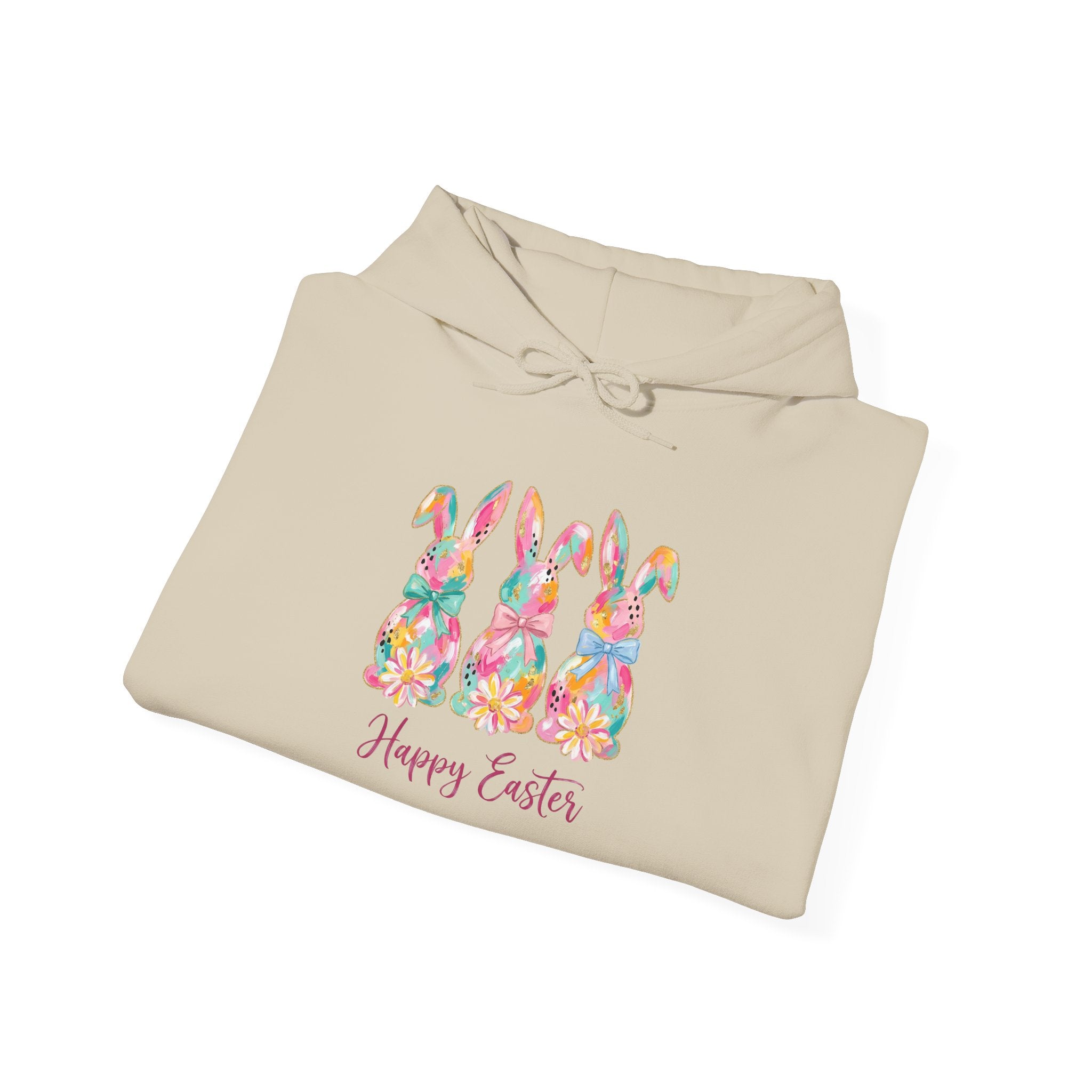 Happy Easter Bunny Hoodie Pink | Colorful Easter Rabbit Sweatshirt | Cottagecore Spring Bunny Pullover | Farmhouse Easter Hoodie | Homestead Holiday Apparel