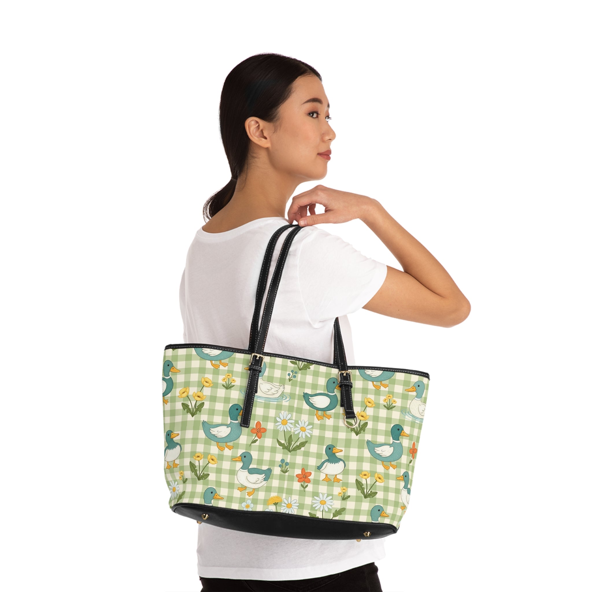 Gingham Goose Shoulder Bag | Cottagecore Farmhouse Tote Purse | Country Goose Handbag | Homestead Market Bag | Rustic Farm Animal PU Leather Tote