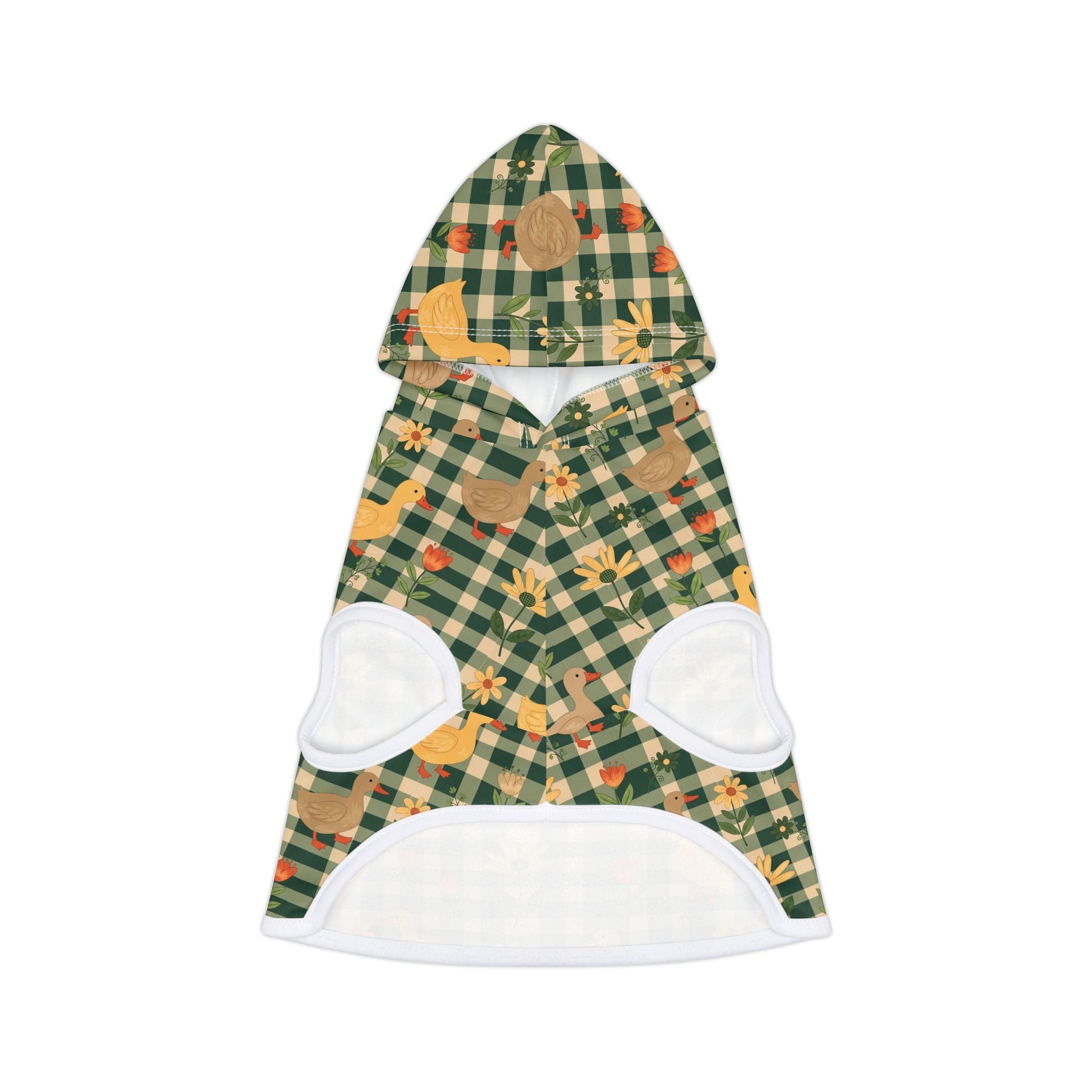 Farmhouse Duck Gingham Pet Hoodie | Cottagecore Goose Dog Hoodie | Country Farm Pet Sweater | Cozy Farm Animal Pet Apparel | Rustic Homestead Dog Hoodie | Small Dog Farm Outfit