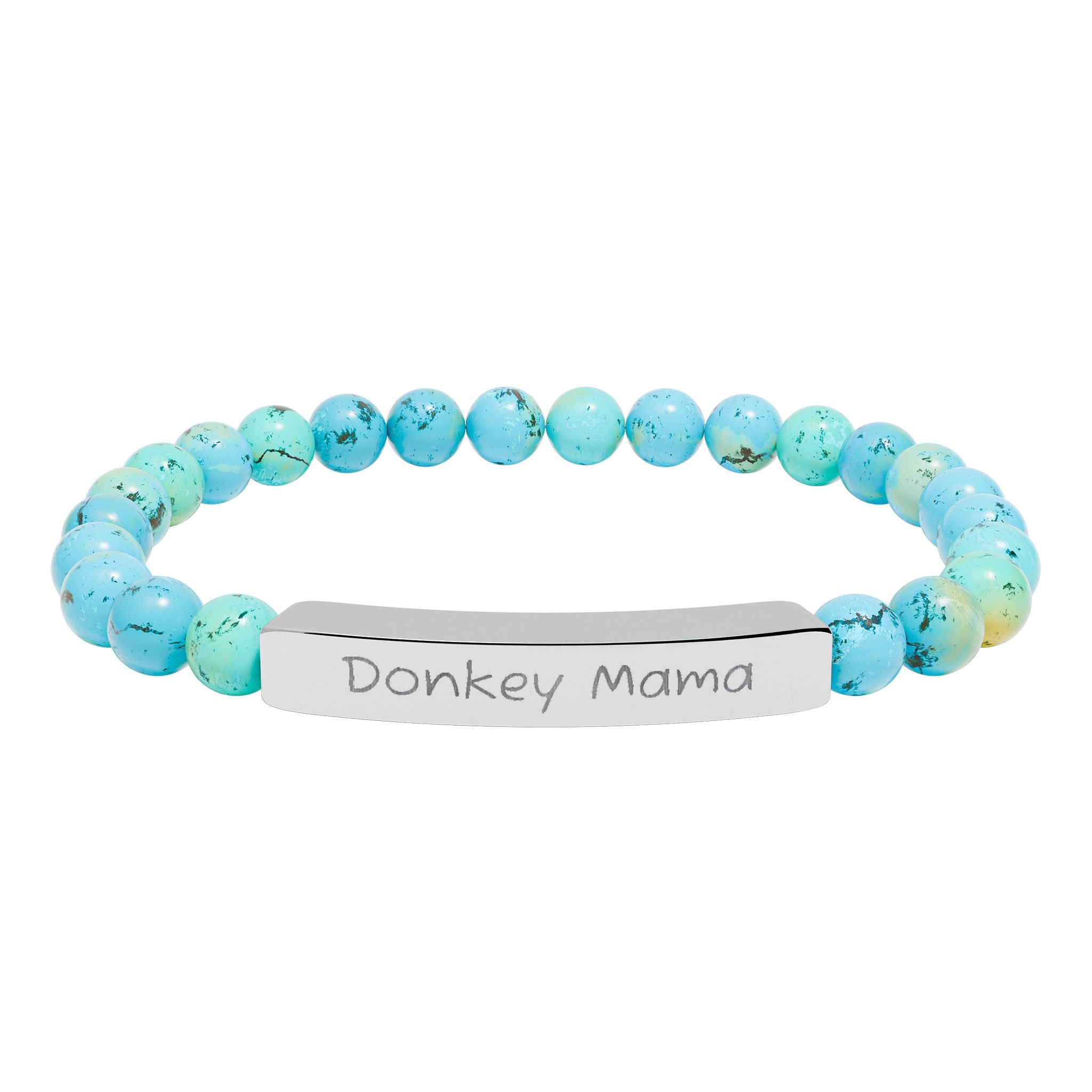 Donkey Mama Natural Stone Stretch Bracelet – Engraved Donkey Lover Jewelry, Farm Mom Gift, Rustic Homestead Bracelet