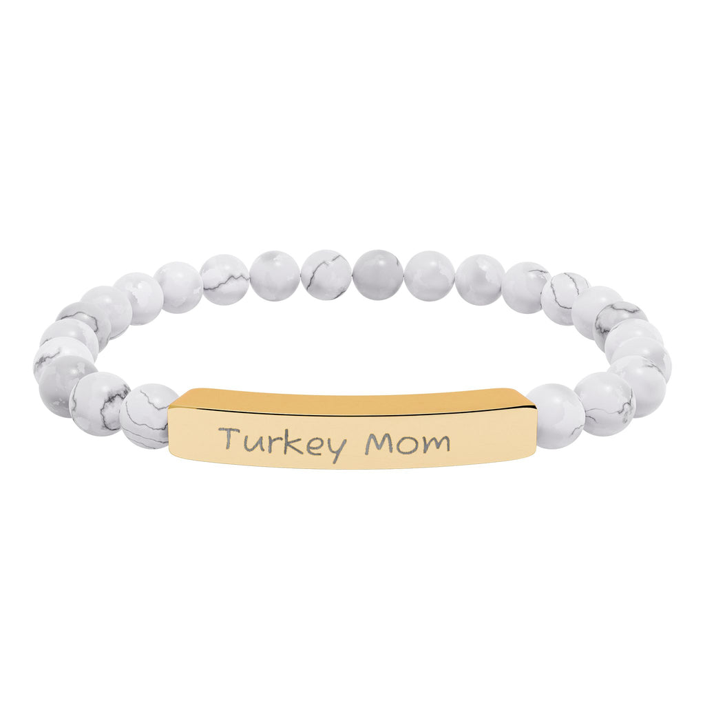 Turkey Mom Natural Stone Stretch Bracelet – Engraved Turkey Lover Jewelry, Farm Mom Gift, Rustic Homestead Bracelet