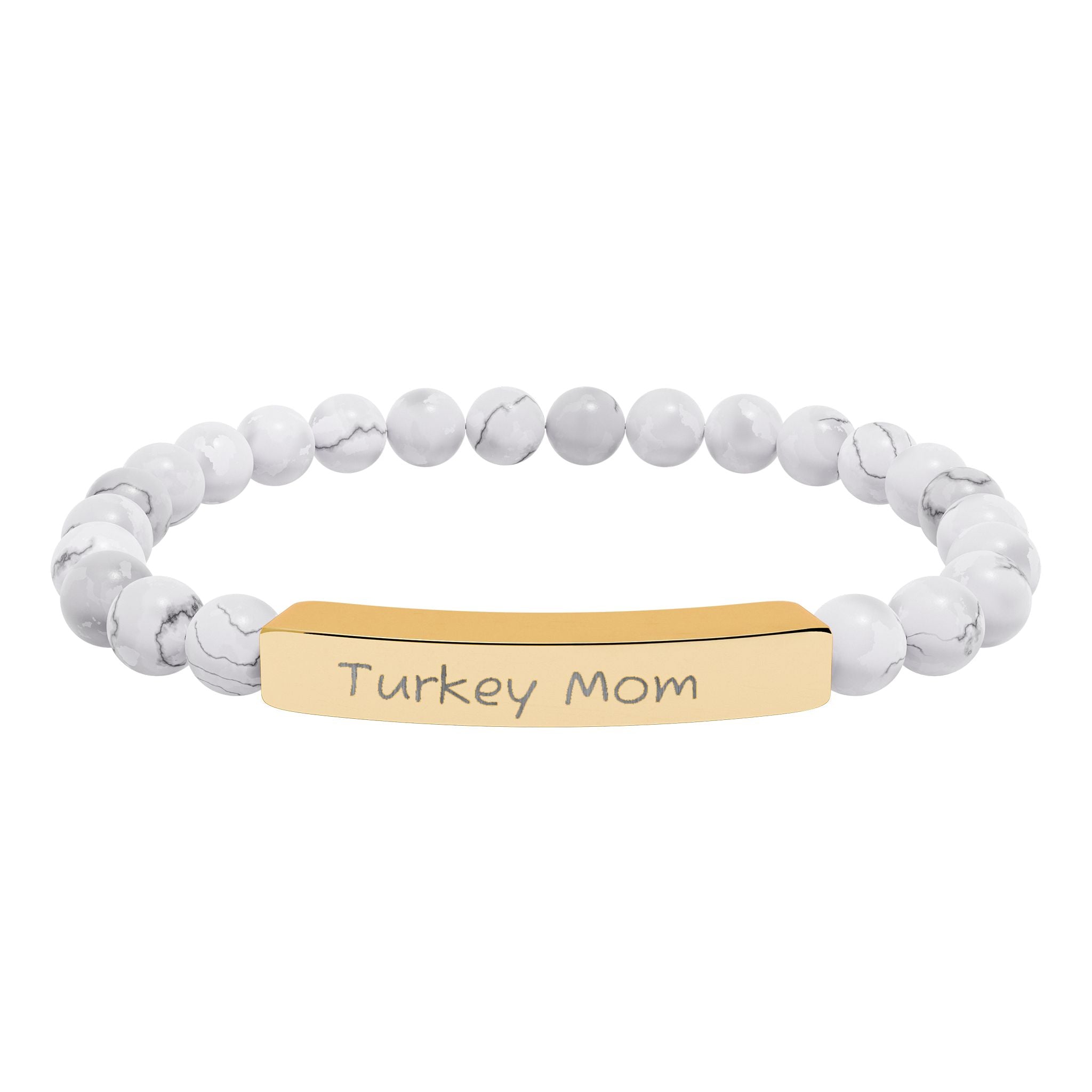 Turkey Mom Natural Stone Stretch Bracelet – Engraved Turkey Lover Jewelry, Farm Mom Gift, Rustic Homestead Bracelet