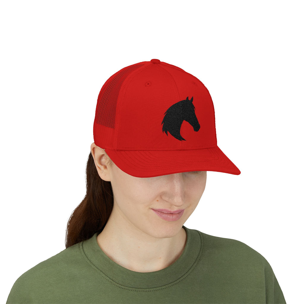 Horse Head Trucker Hat | Western Horse Silhouette Mesh Snapback Cap | Equestrian Ranch Hat | Rustic Farm Life Cowboy Cowgirl Horse Lover Hat