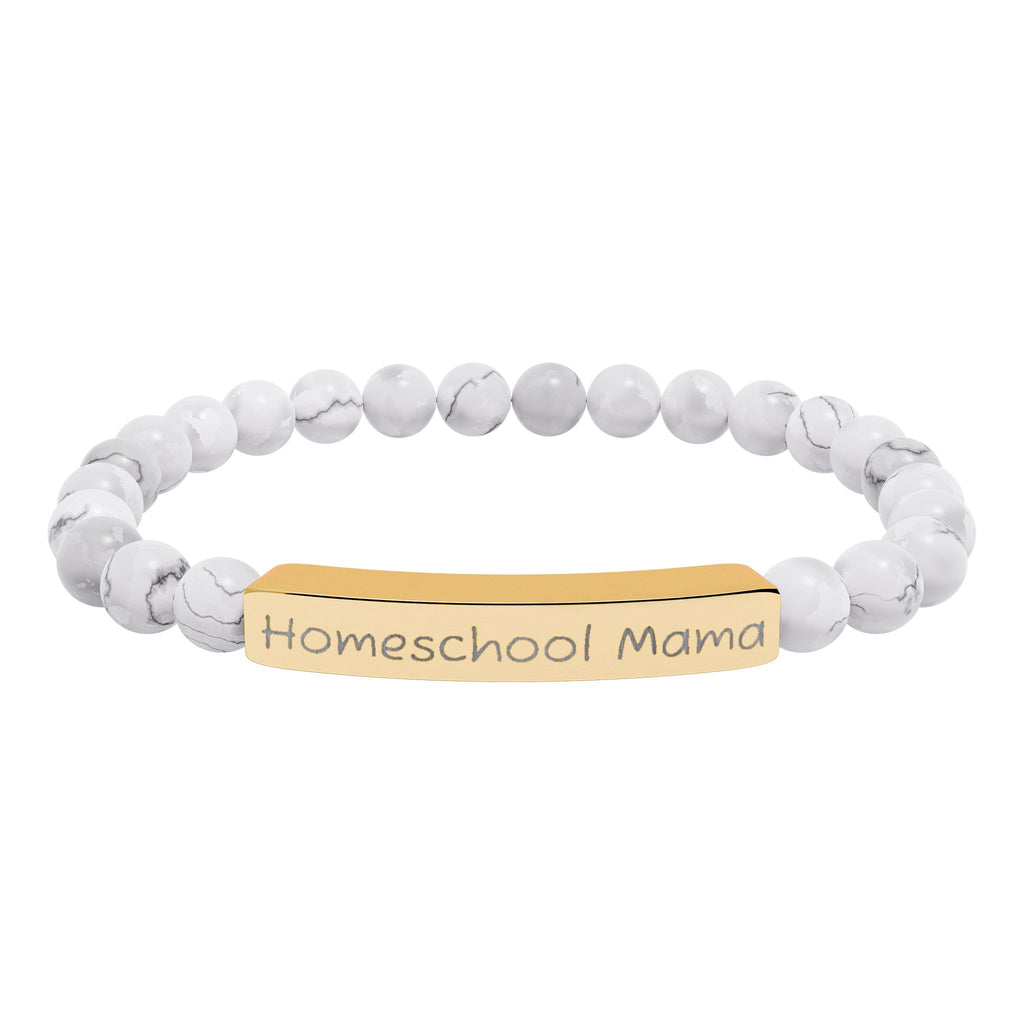 Homeschool Mama Natural Stone Stretch Bracelet – Engraved Mom Jewelry, Homeschool Gift, Rustic Farmhouse Bracelet
