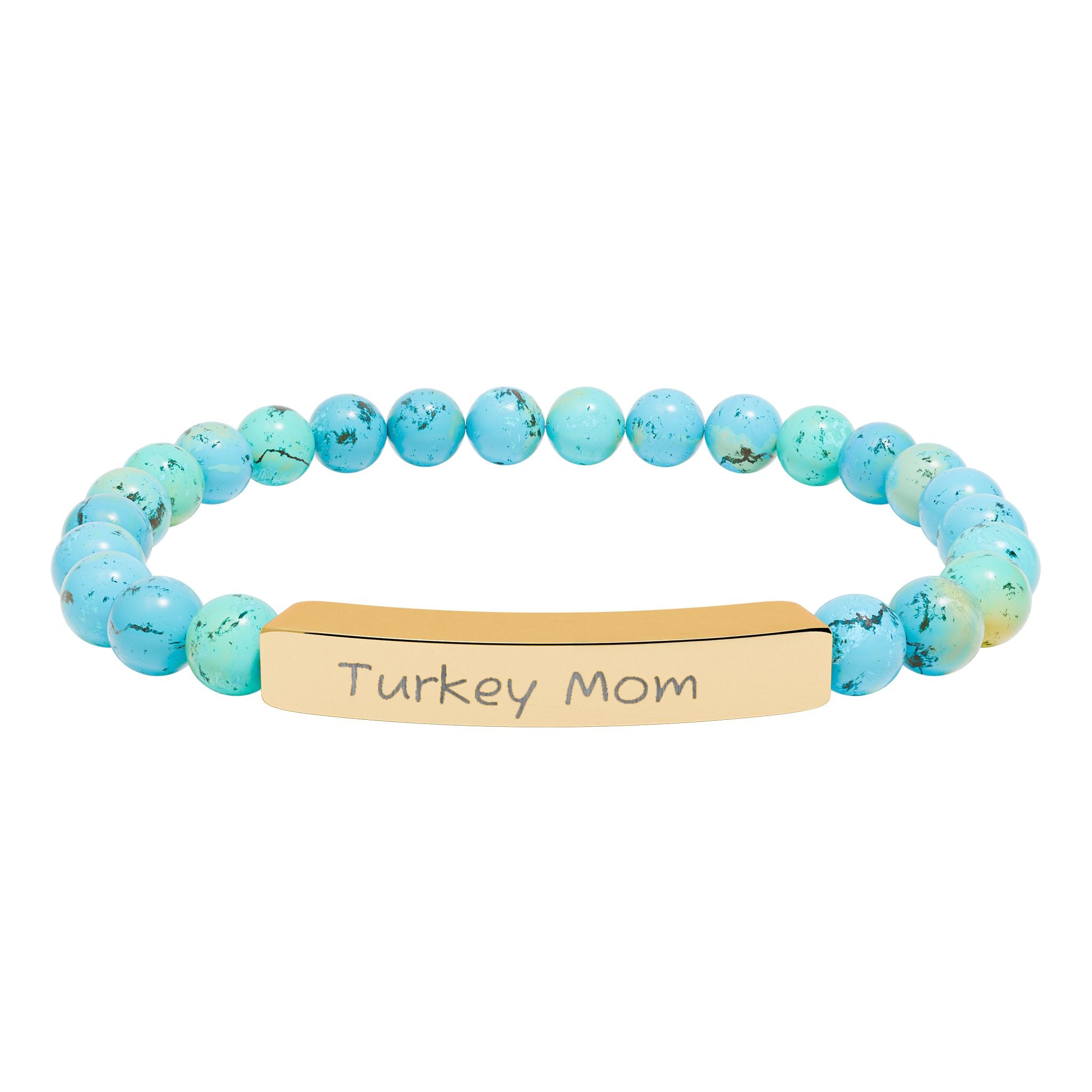 Turkey Mom Natural Stone Stretch Bracelet – Engraved Turkey Lover Jewelry, Farm Mom Gift, Rustic Homestead Bracelet