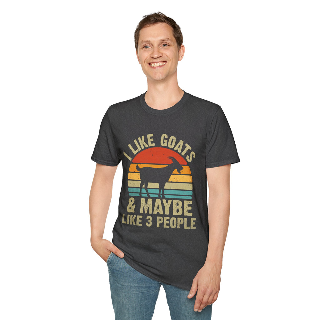 “I Like Goats & Maybe Like 3 People” Vintage Goat Lover Unisex Softstyle T-Shirt | Funny Farm Life Tee