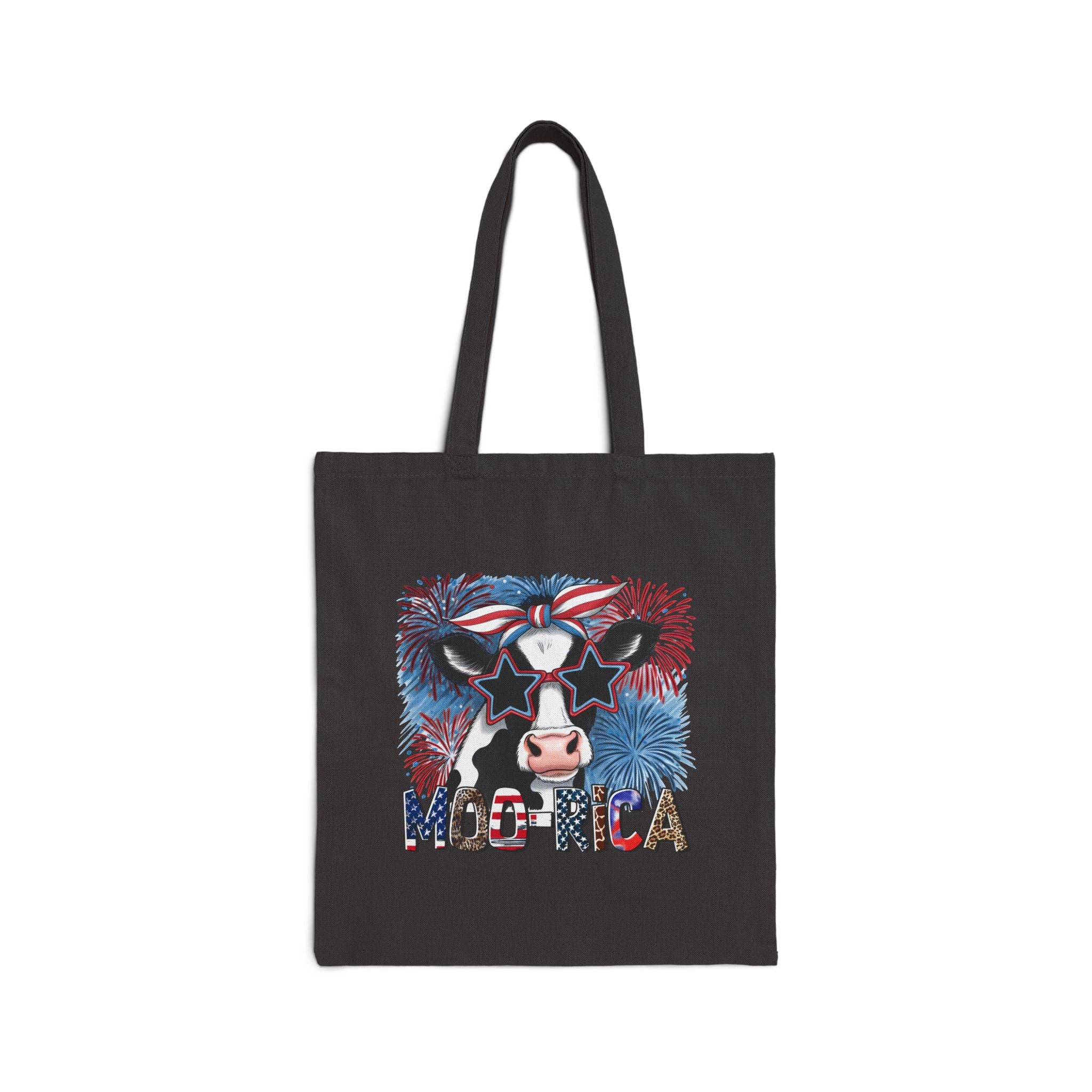 Patriotic Highland Cow Tote Bag – America Farm Cow Canvas Bag, Fourth of July Farm Tote, Country Western Market Bag, Reusable Homestead Shopping Tote, Cow Lover Gift