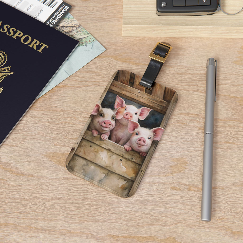 Pig Luggage Tag | Farmhouse Travel Accessory | Cute Pig Suitcase Tag | Rustic Farm Animal Bag Identifier | Gumpert Homestead