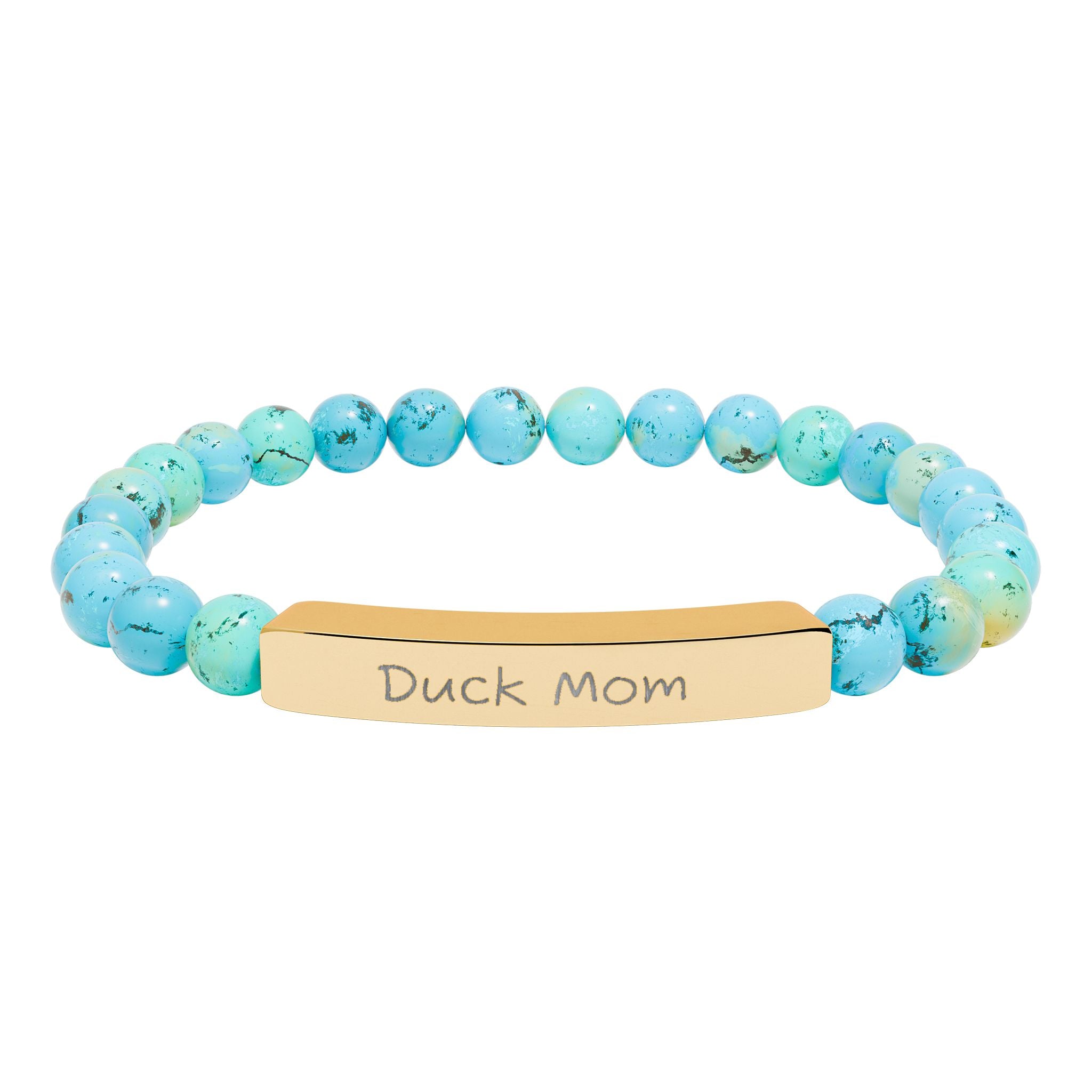 Duck Mom Natural Stone Stretch Bracelet – Engraved Duck Lover Jewelry, Farm Mom Gift, Rustic Homestead Bracelet
