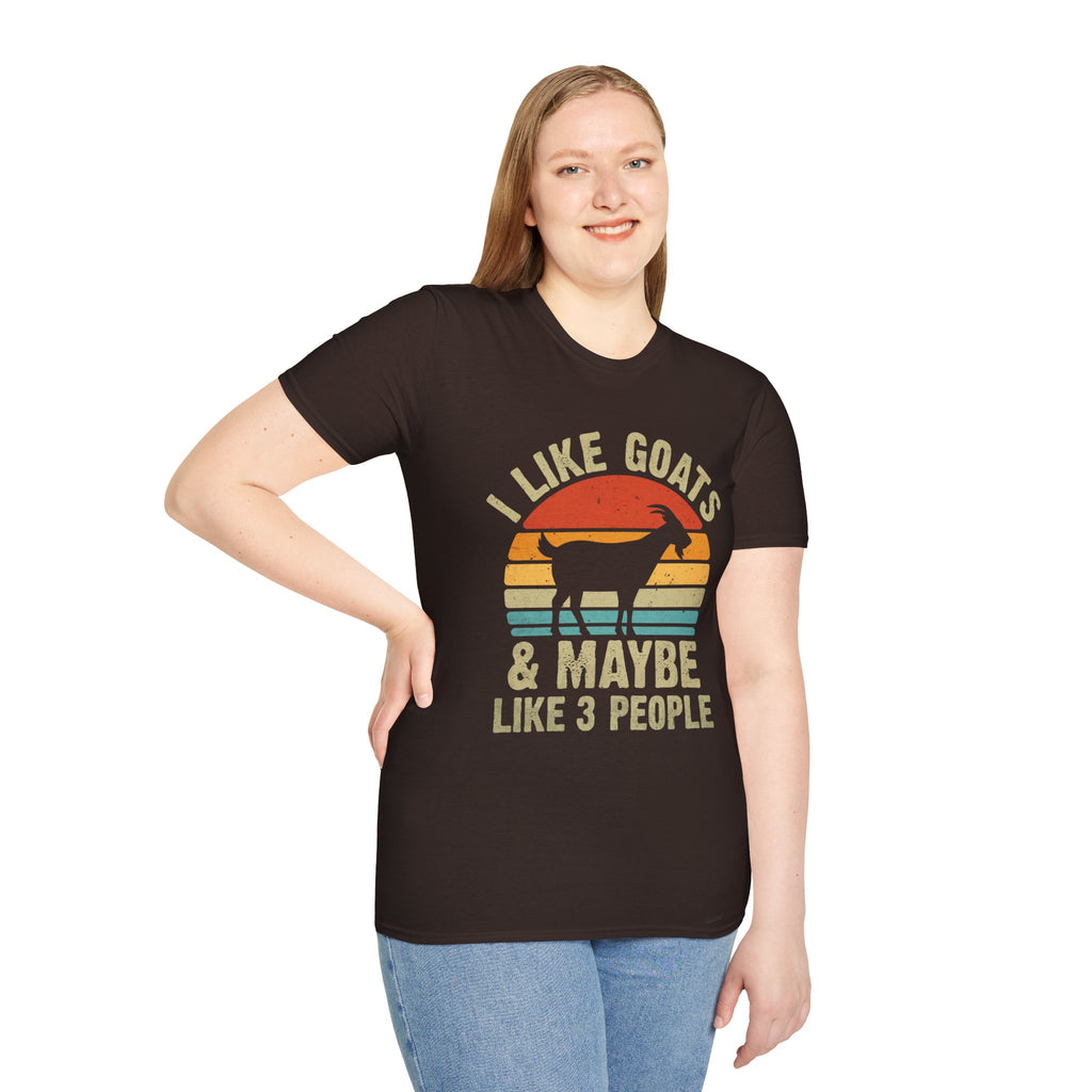 “I Like Goats & Maybe Like 3 People” Vintage Goat Lover Unisex Softstyle T-Shirt | Funny Farm Life Tee