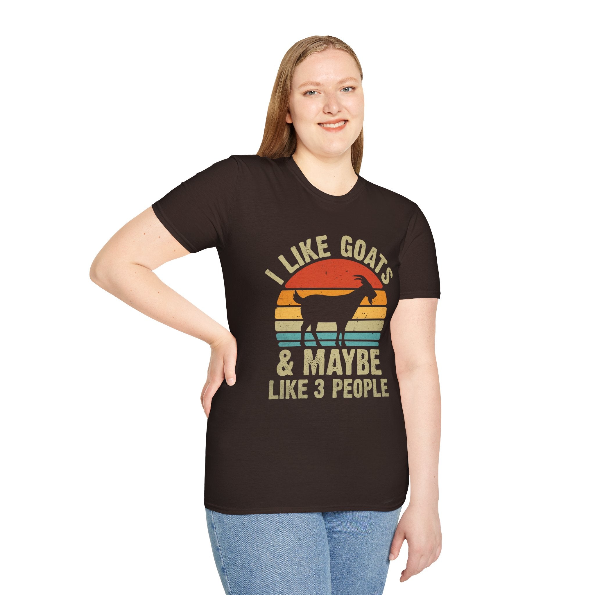 “I Like Goats & Maybe Like 3 People” Vintage Goat Lover Unisex Softstyle T-Shirt | Funny Farm Life Tee