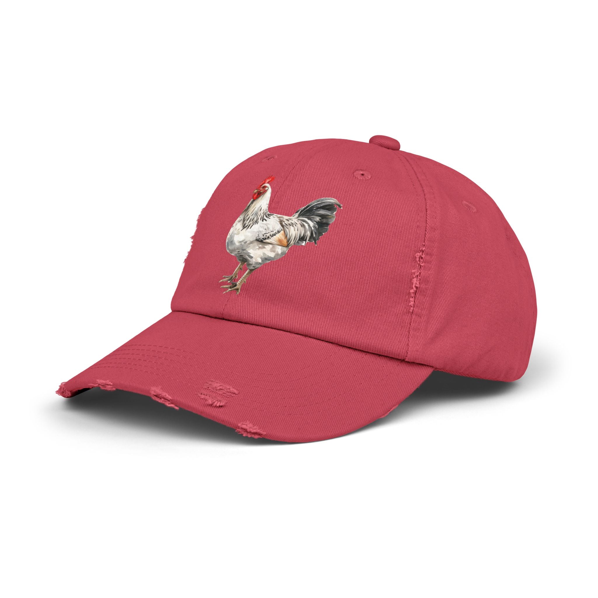 Speckled White Rooster Distressed Baseball Cap – Light Sussex Style Chicken Hat, Vintage Farm Rooster Cap, Backyard Chicken Keeper Gift
