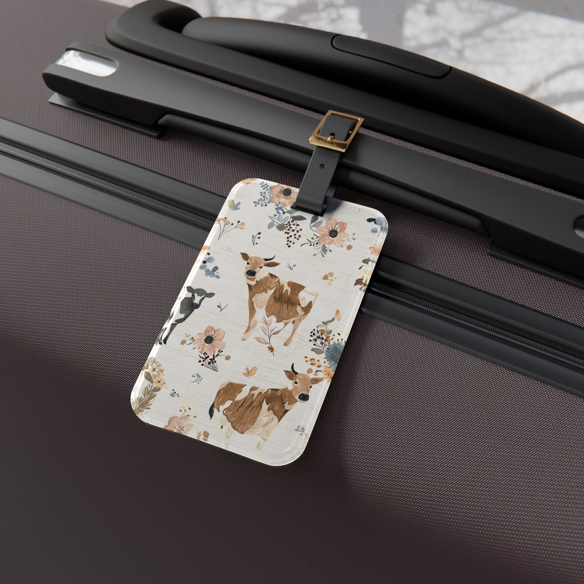 Cow Luggage Tag | Farmhouse Travel Accessory | Floral Cow Suitcase Tag | Rustic Farm Animal Bag Identifier | Gumpert Homestead