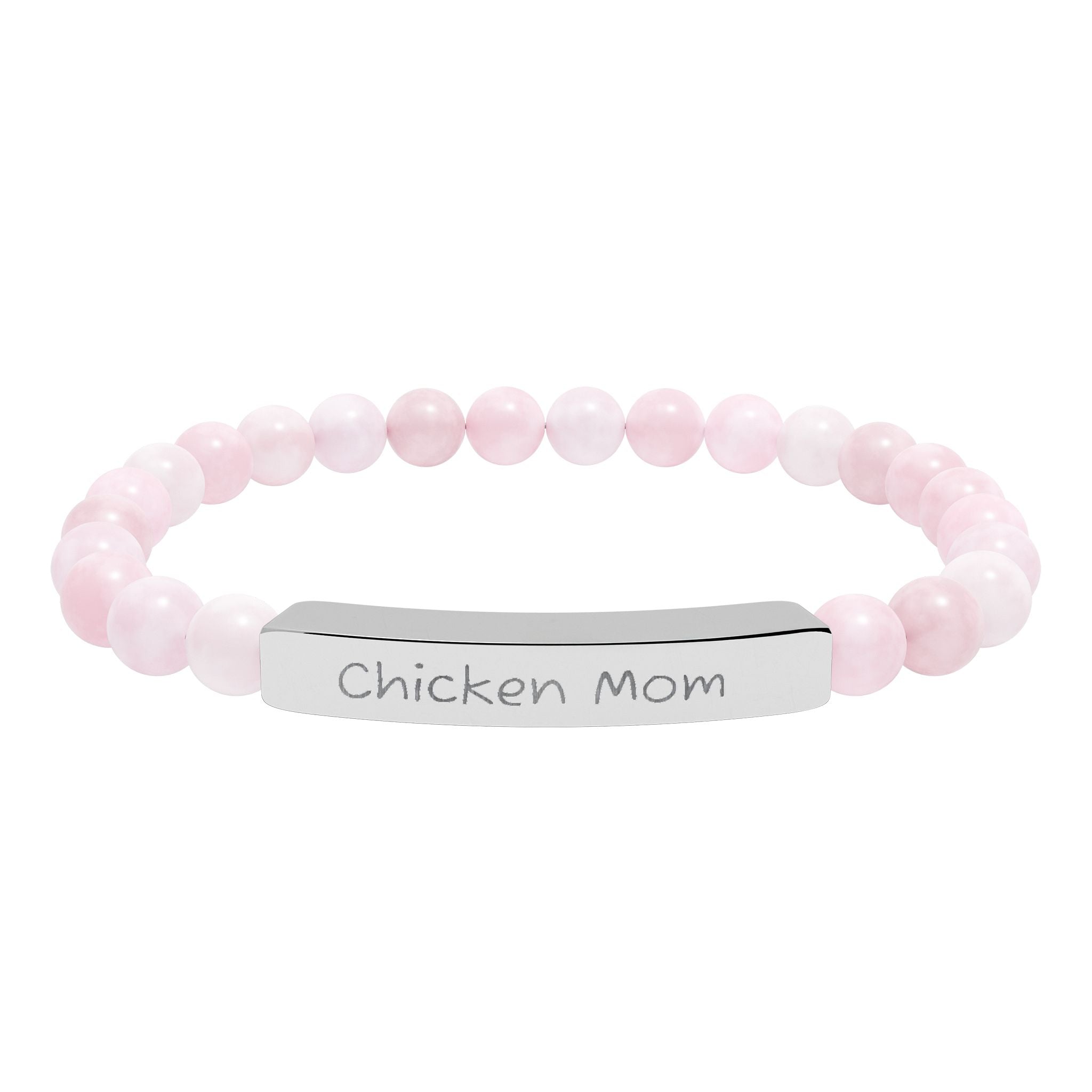 Chicken Mom Natural Stone Stretch Bracelet – Engraved Farm Jewelry, Backyard Chicken Lover Gift, Rustic Homestead Bracelet
