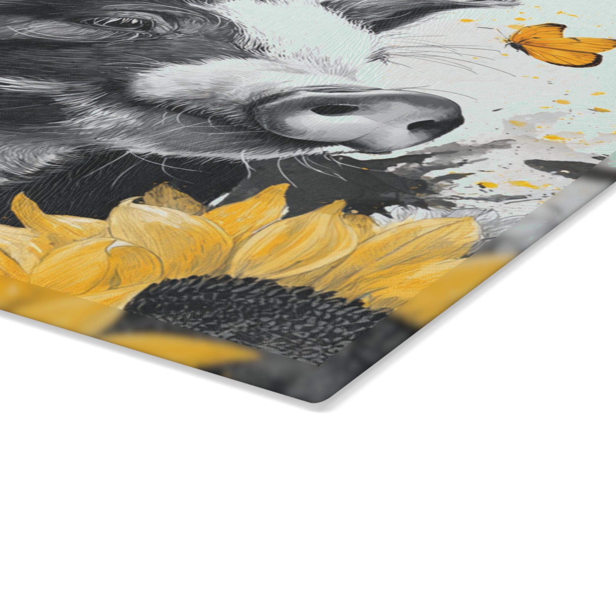 Sunflower Pig Glass Cutting Board – Rustic Farm Pig Kitchen Decor, Floral Farmhouse Cutting Board, Country Homestead Kitchen Gift