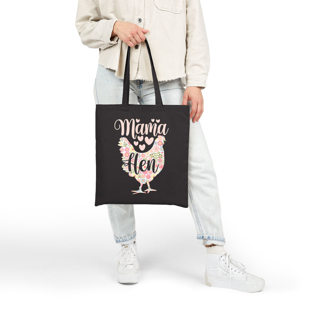 Mama Hen Canvas Tote Bag – Chicken Mom Market Bag, Farmhouse Chicken Lover Tote, Reusable Homestead Shopping Bag