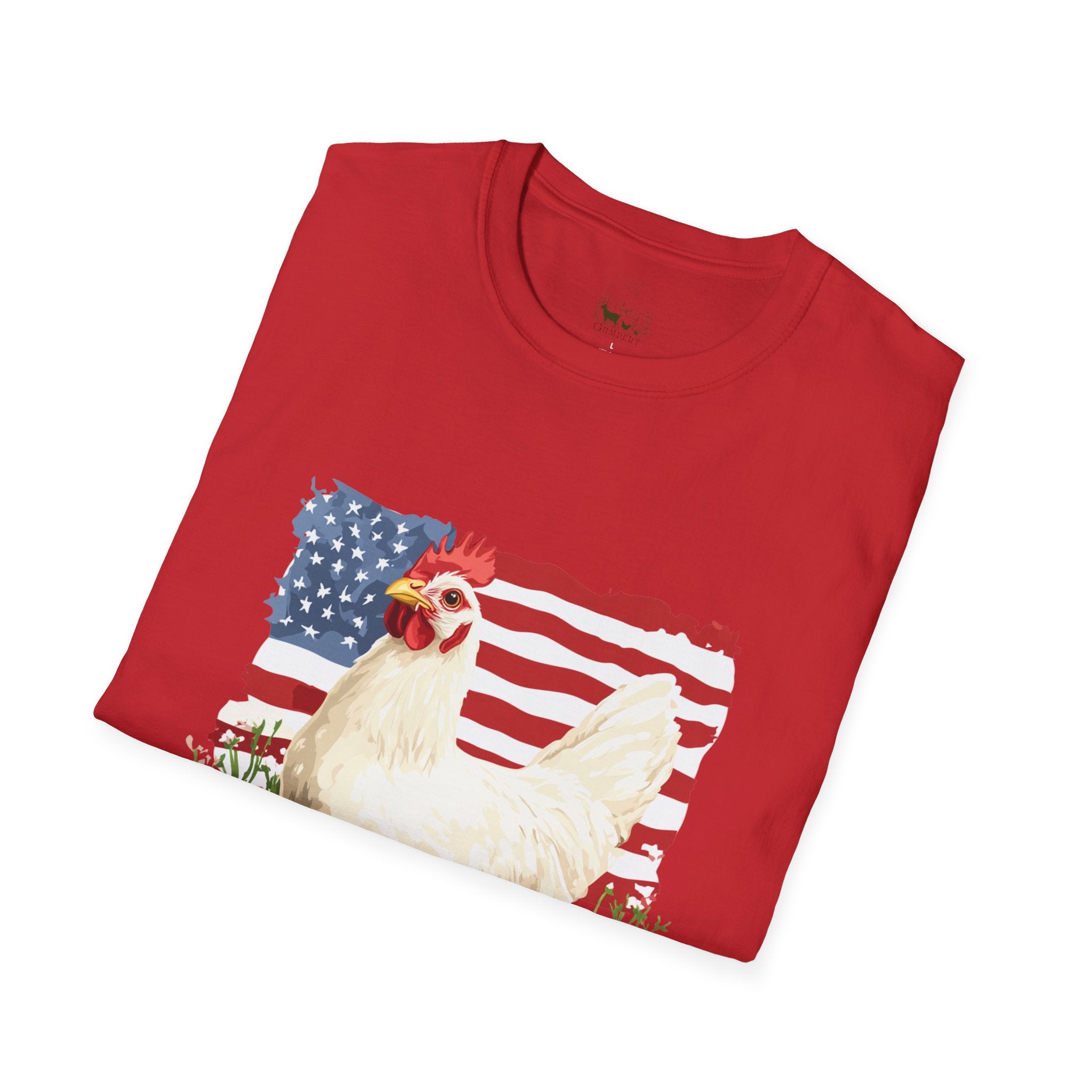 Patriotic Chicken T-Shirt – American Flag Hen Shirt, Farm Life Tee, 4th of July Chicken Shirt, Backyard Chicken Keeper Gift, Homestead Farm Apparel