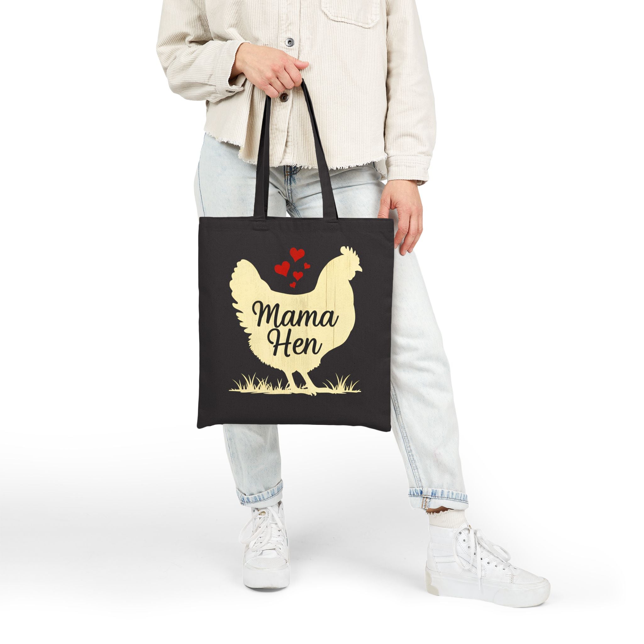 Mama Hen Canvas Tote Bag – Chicken Mom Market Bag, Farmhouse Chicken Lover Tote, Reusable Homestead Shopping Bag