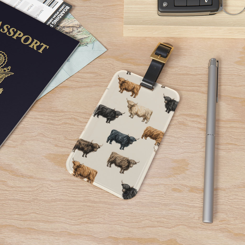 Highland Cow Luggage Tag | Farmhouse Travel Accessory | Rustic Cow Suitcase Tag | Western Farm Animal Bag Identifier | Gumpert Homestead