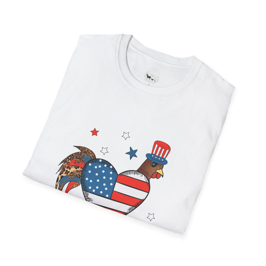 Happy 4th of July Chicken T-Shirt – Patriotic Rooster & Hen Shirt, American Flag Farm Tee, Backyard Chicken Shirt, Homestead Independence Day Apparel