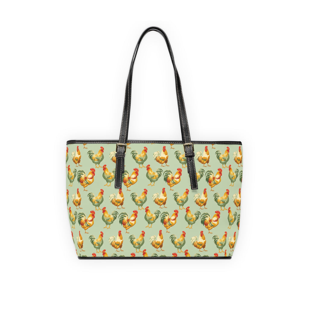 Sage Chicken Print PU Leather Shoulder Bag – Farmhouse Chicken Tote, Cute Hen Pattern Purse, Farm Life Handbag, Backyard Chicken Lover Bag