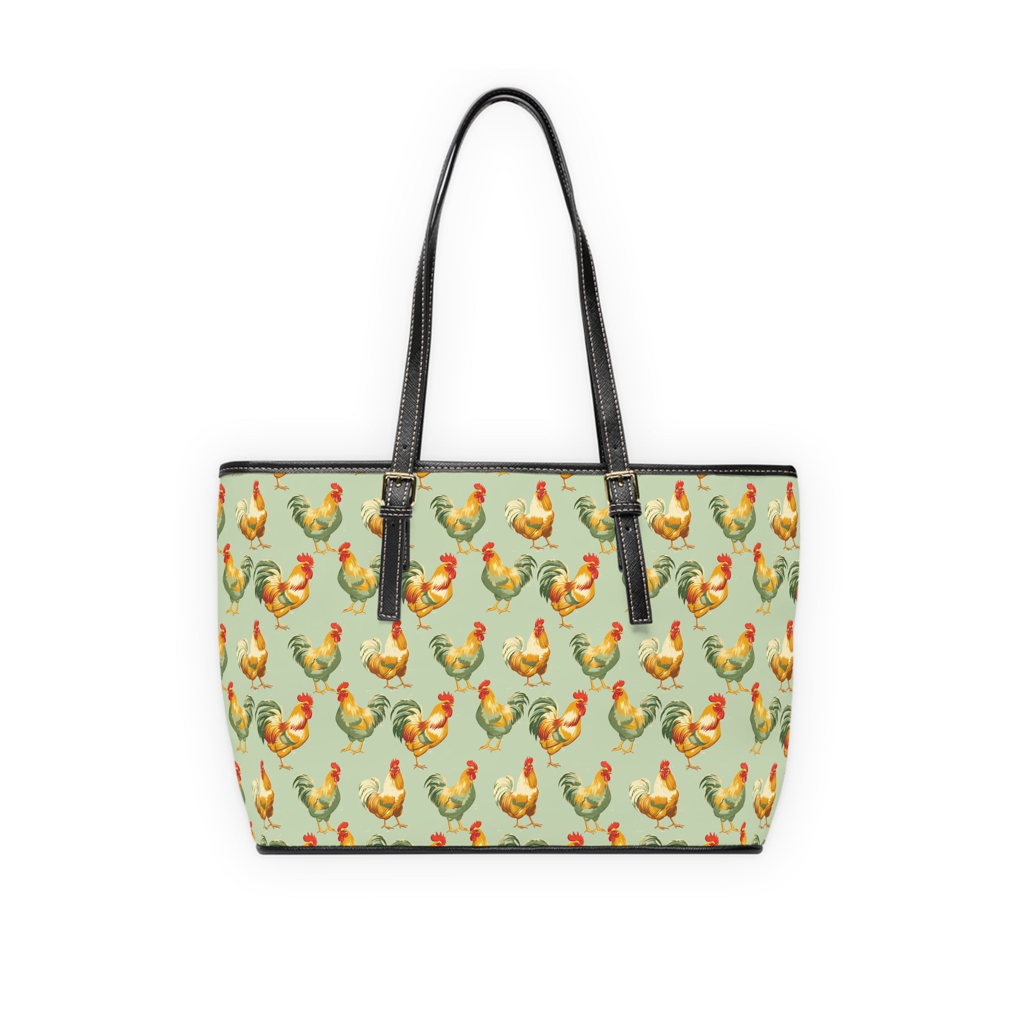 Sage Chicken Print PU Leather Shoulder Bag – Farmhouse Chicken Tote, Cute Hen Pattern Purse, Farm Life Handbag, Backyard Chicken Lover Bag