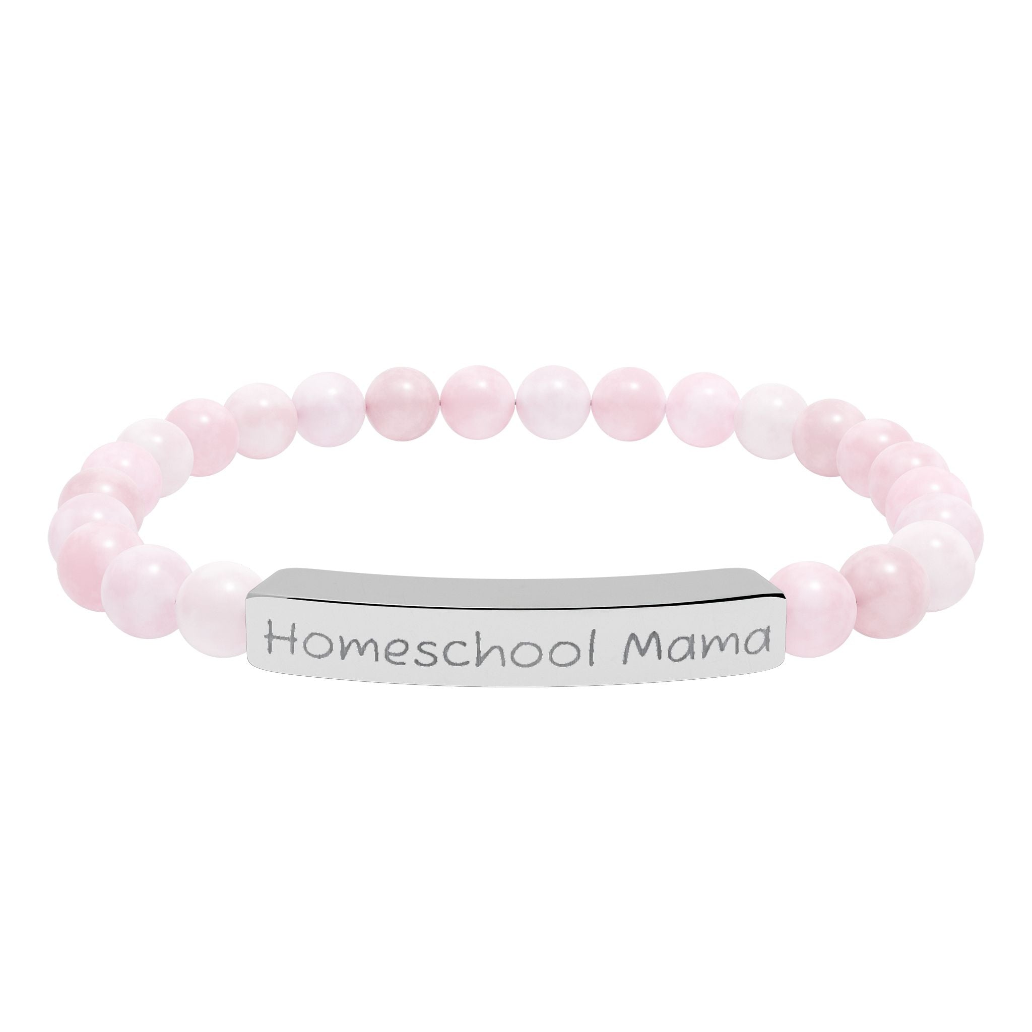 Homeschool Mama Natural Stone Stretch Bracelet – Engraved Mom Jewelry, Homeschool Gift, Rustic Farmhouse Bracelet